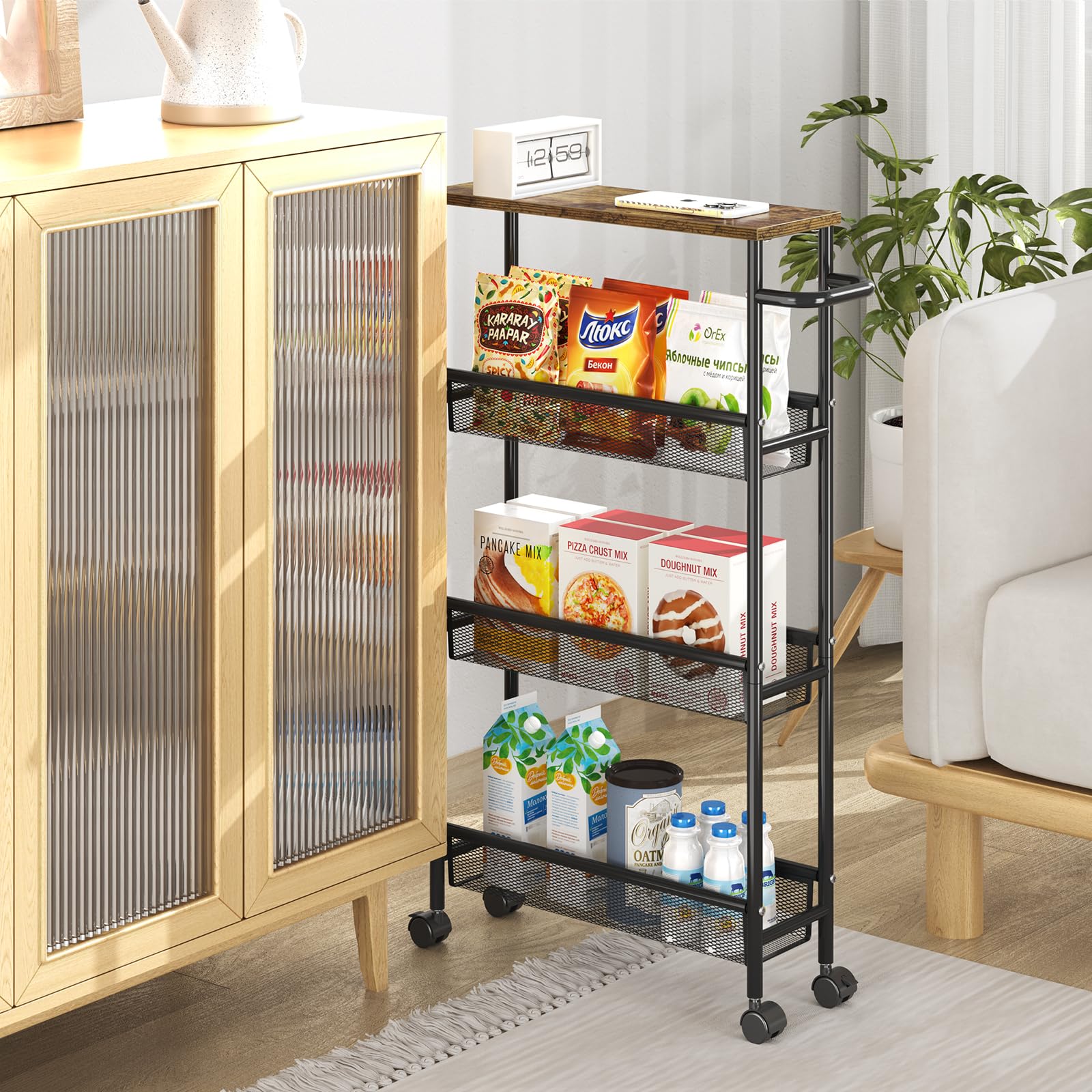 Snapklik.com : KINGRACK Slim Rolling Storage Cart, 4 Tier Narrow ...