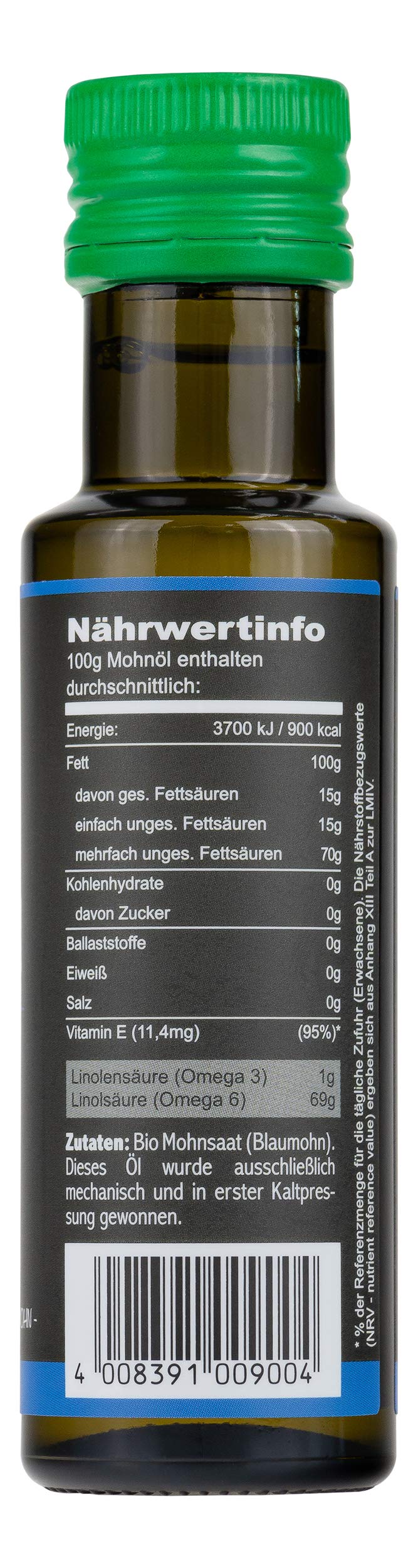 Seitenbacher Gourmet Bio Mohn Öl I kaltgepresst I 1 Pressung I nativ I 4er Pack (4 x 100 ml)…