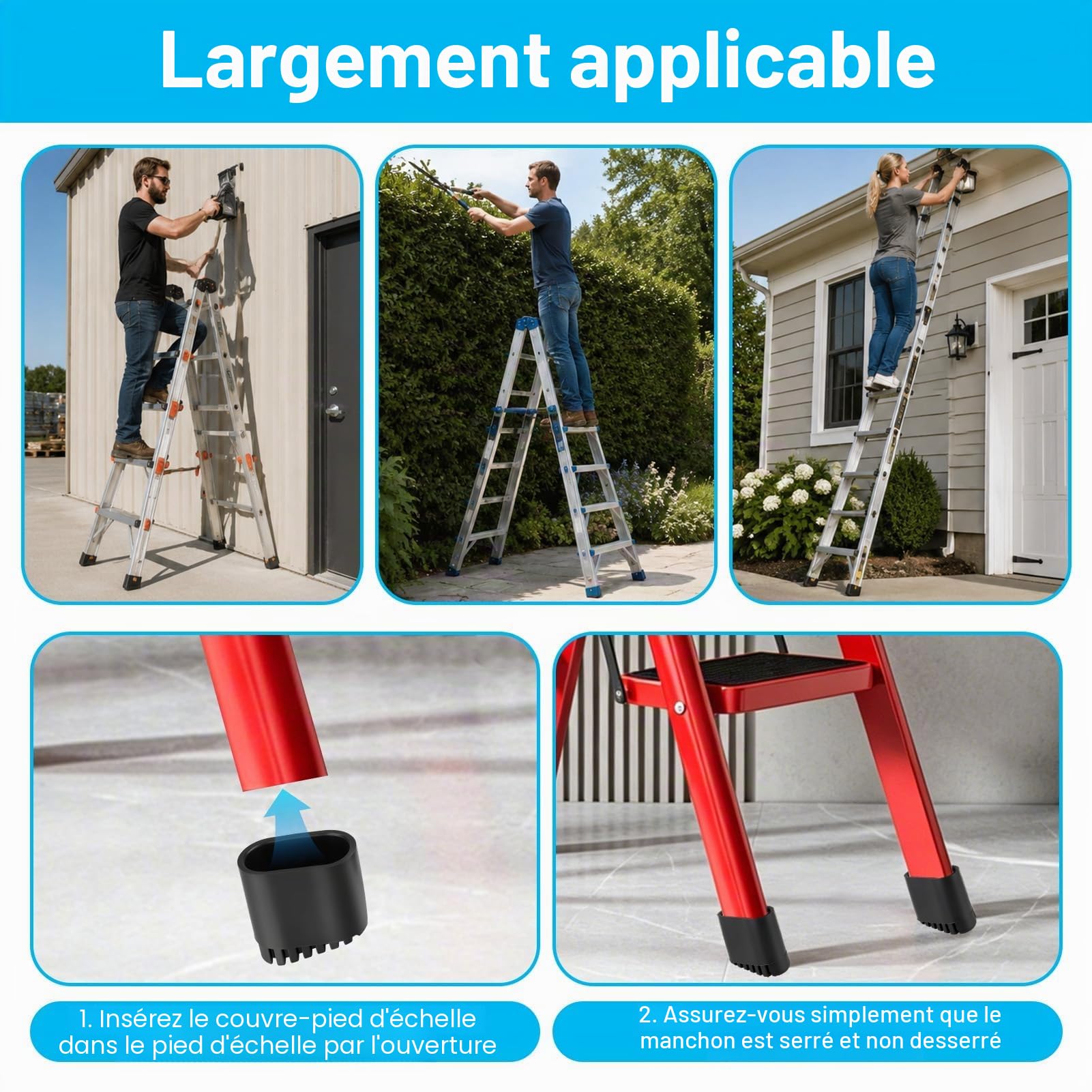 2 Pièces Pieds d’Échelle Caoutchouc 40x20mm Embout Antidérapant | Patins de Remplacement Universels pour Escabeau Échelle Droite Marchepied, Protection Sol, Stabilité Améliorée et Sécurité