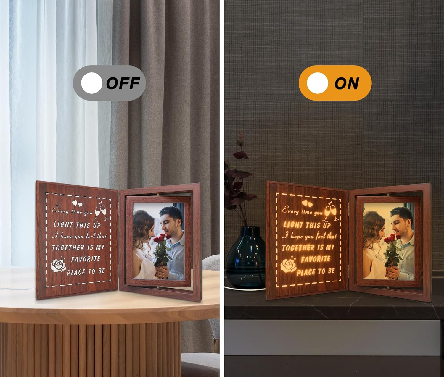 Light Up Couples Picture Frame, USB Powered Romantic Rotating Love Frame for 2 4x6 Photos – Wedding Anniversary or Valentine’s Day Gifts for Couples, Boyfriend, Girlfriend, Husband, Wife