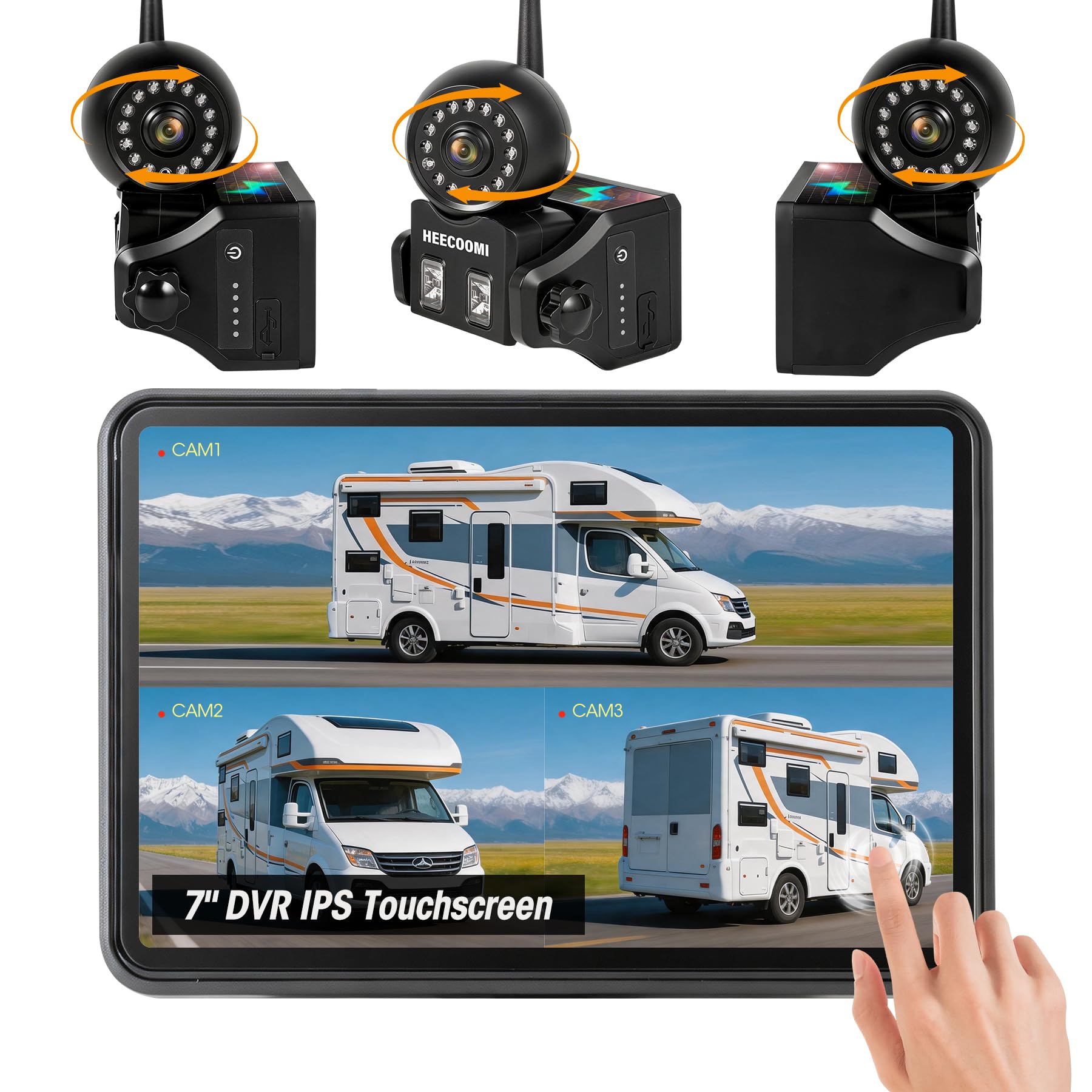 Photo 1 of HEECOOMI 360° Adjustable Magnetic Solar Wireless Backup Camera System – 7" 1080P Touchscreen, DVR Recording, IP69K Waterproof, Auto-Sleep & Night Vision for RV, Truck, Trailer, SUV & Camper, AR3