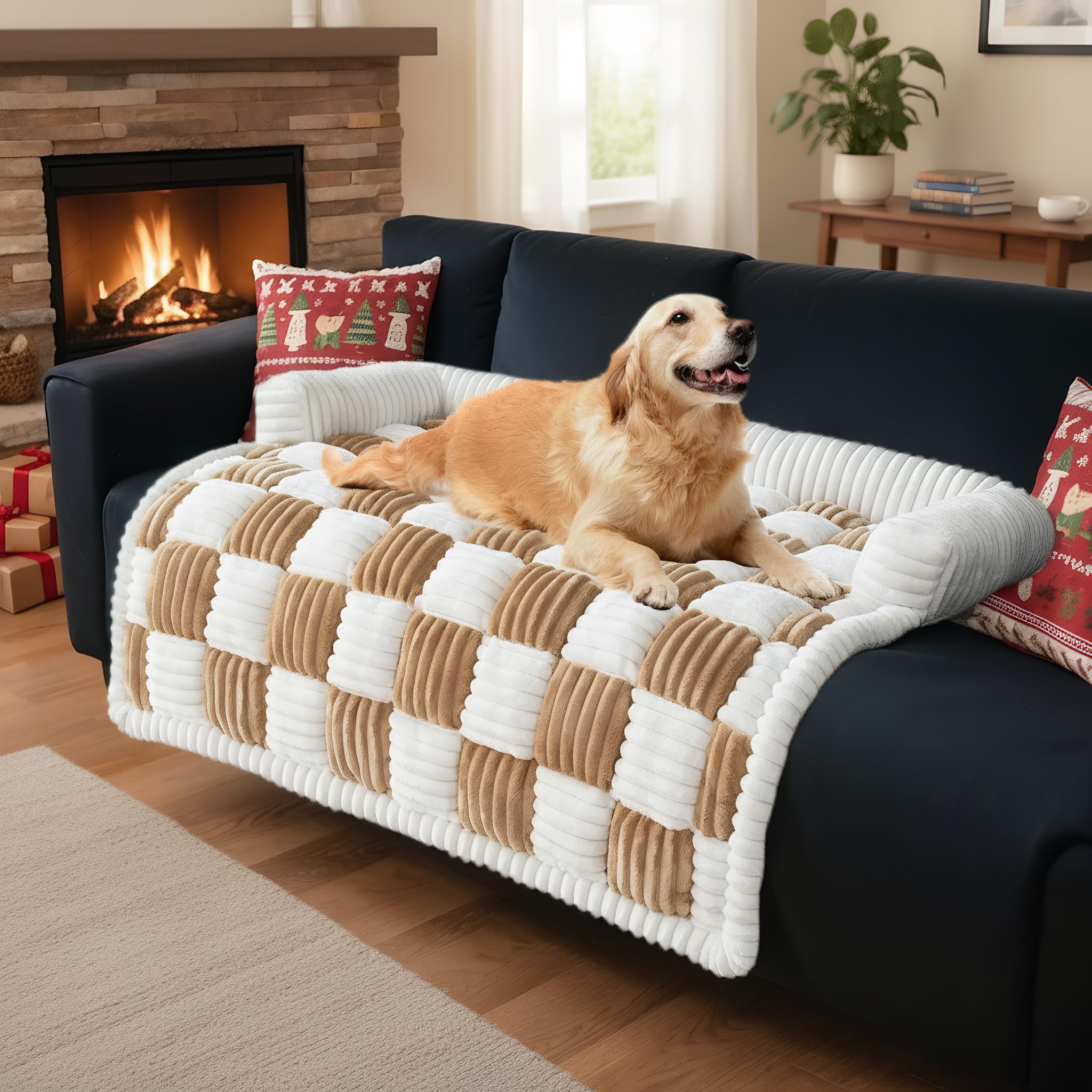 LiveGo Pet Couch Covers for Dogs, Plush Washable Furniture Protector for Dogs & Cats, Anti-Slip Dog Sofa Bed Mat, Soft Durable Pet Couch Protector, Cozy and Easy to Clean (Light Brown, 75*75*13cm) — image 1