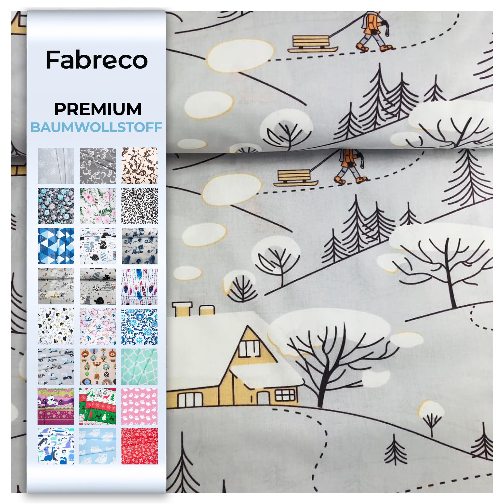 Fabreco - 100% Premium Baumwollstoff Meterware 200x160cm - Winterdorf beige | 220 g/lfm – Weich, langlebig & hautfreundlich | Stoffe Zum Nähen & Dekoration | Stoff Meterware - Fabric