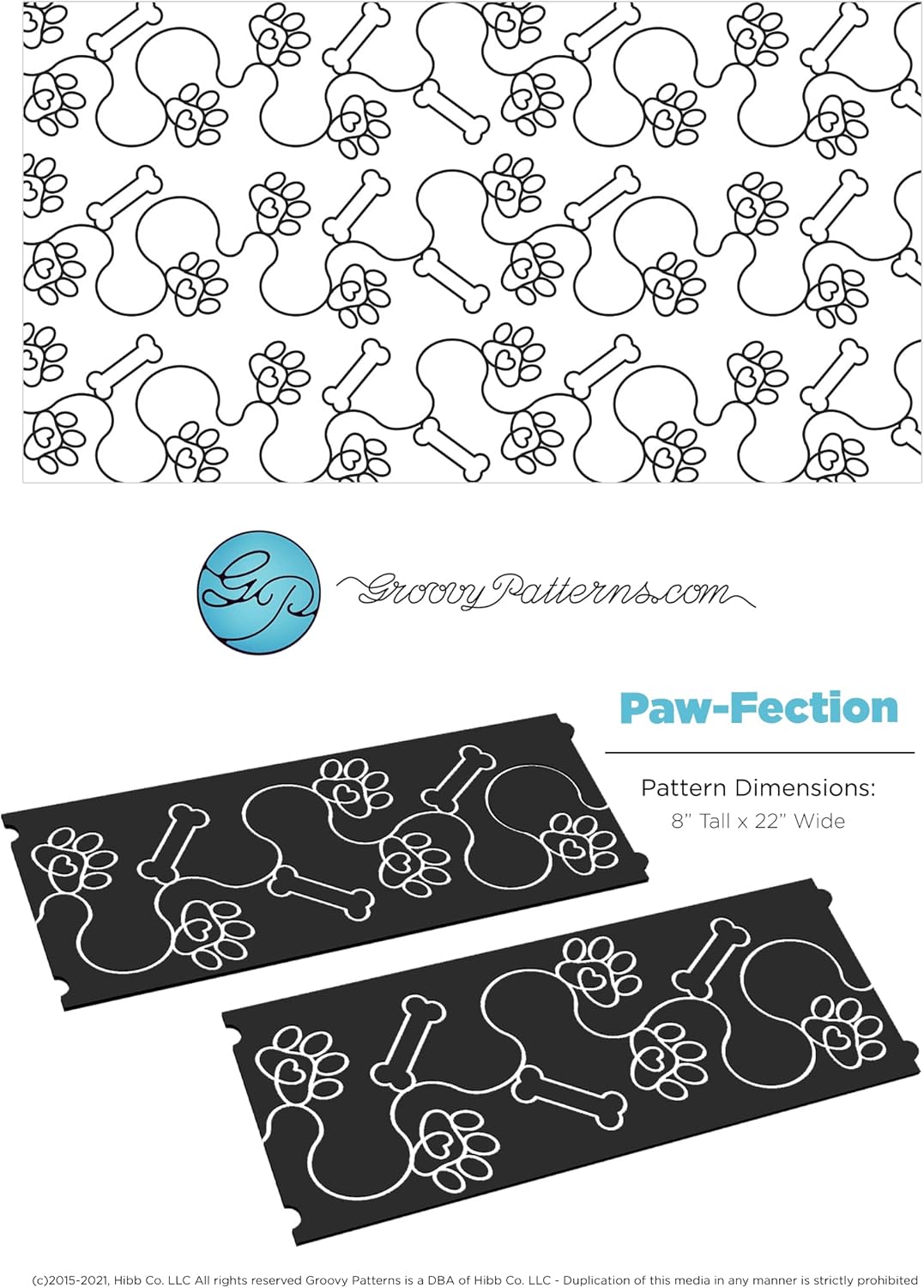 Groovy Patterns Paw-Fection Patchwork Quilt Pattern - Long Arm Board Sewing Patterns - Quilting Templates Sewing Supplies