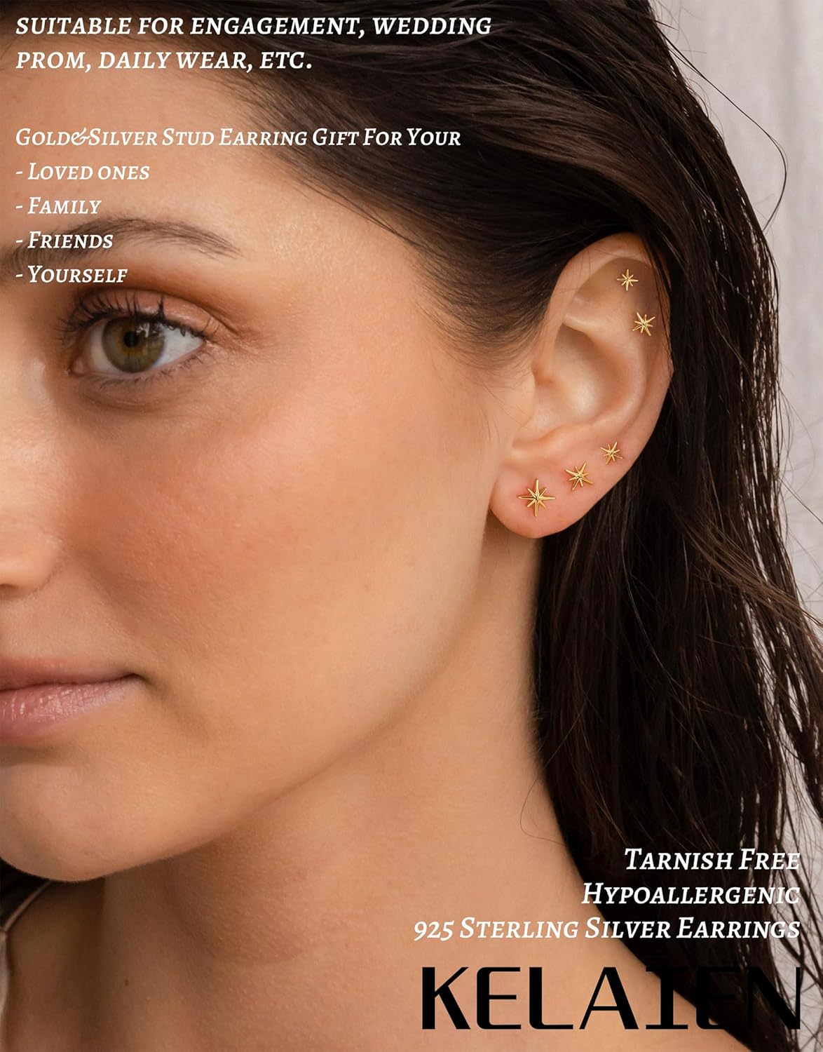 3-5 Pairs Gold Stud Earrings for Women Trendy 925 Sterling Silver Stud Cartilage Earrings Hypoallergenic 14K Gold Plated Pearl Star Earring Sets for Multiple Piercing Cubic Zirconia Opal Jewelry - Image 3