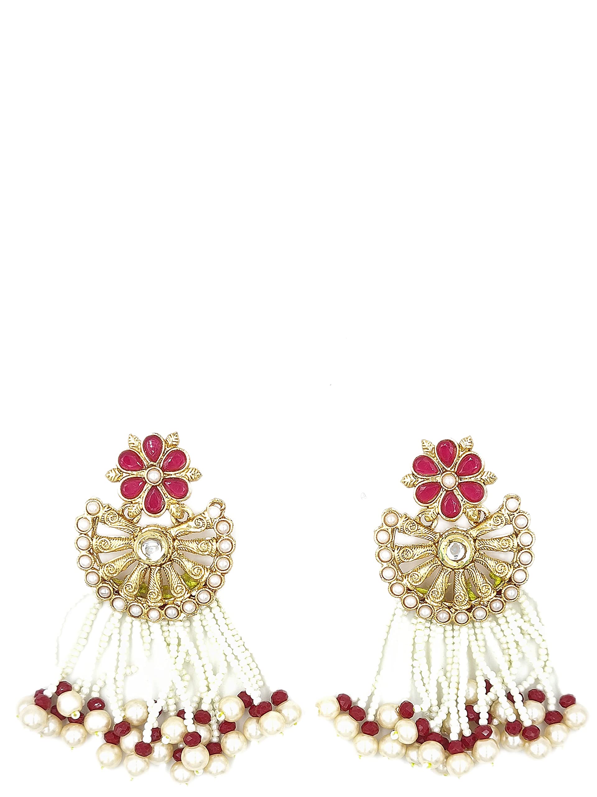AARNAA Ruby Color Gold Tone Kundan & Pearls Traditional Earring Set For Women- ER_2214_R_160