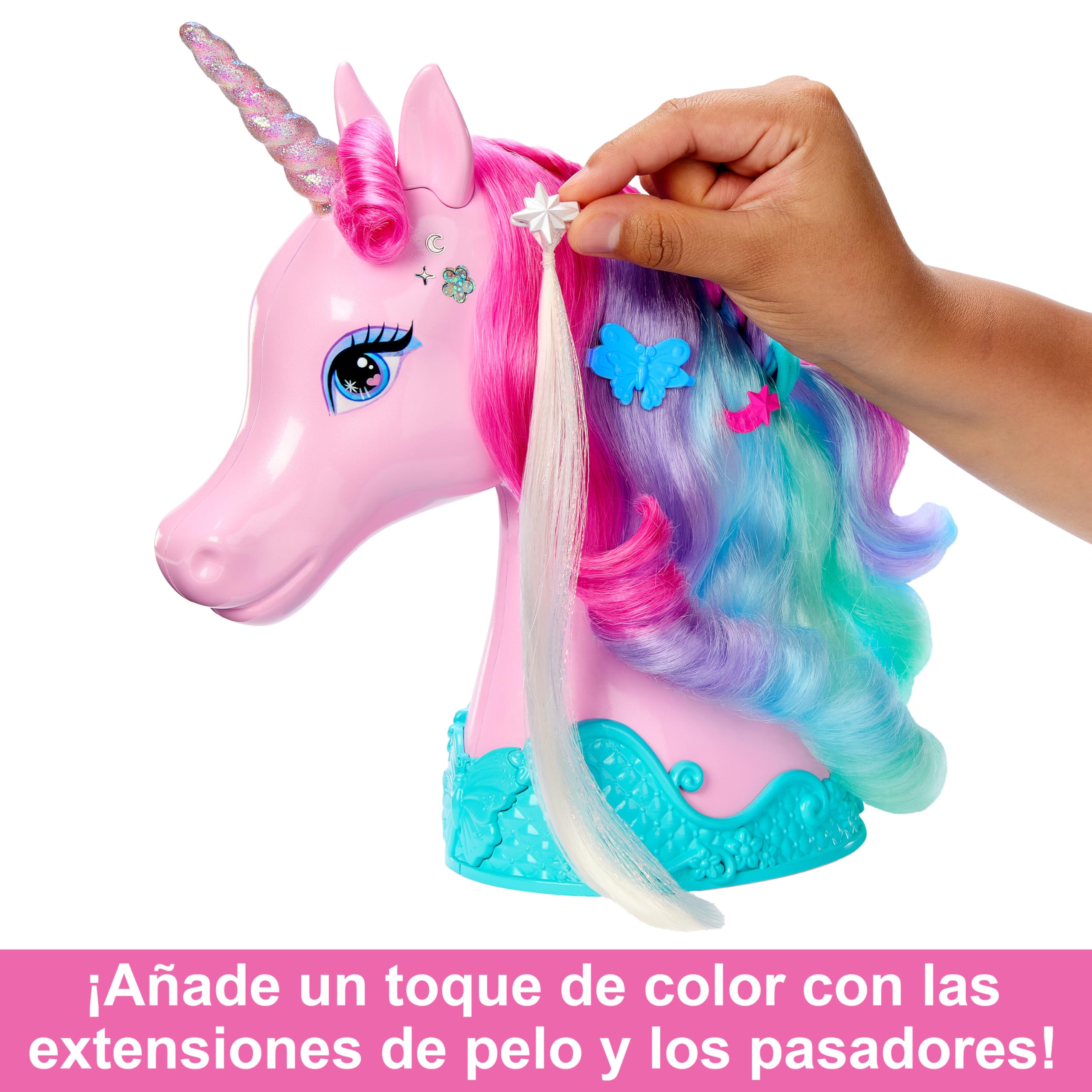 Barbie Cabeza de Unicornio para peinar con Accesorios para el Pelo, Juguete +3 años (Mattel HMD83)