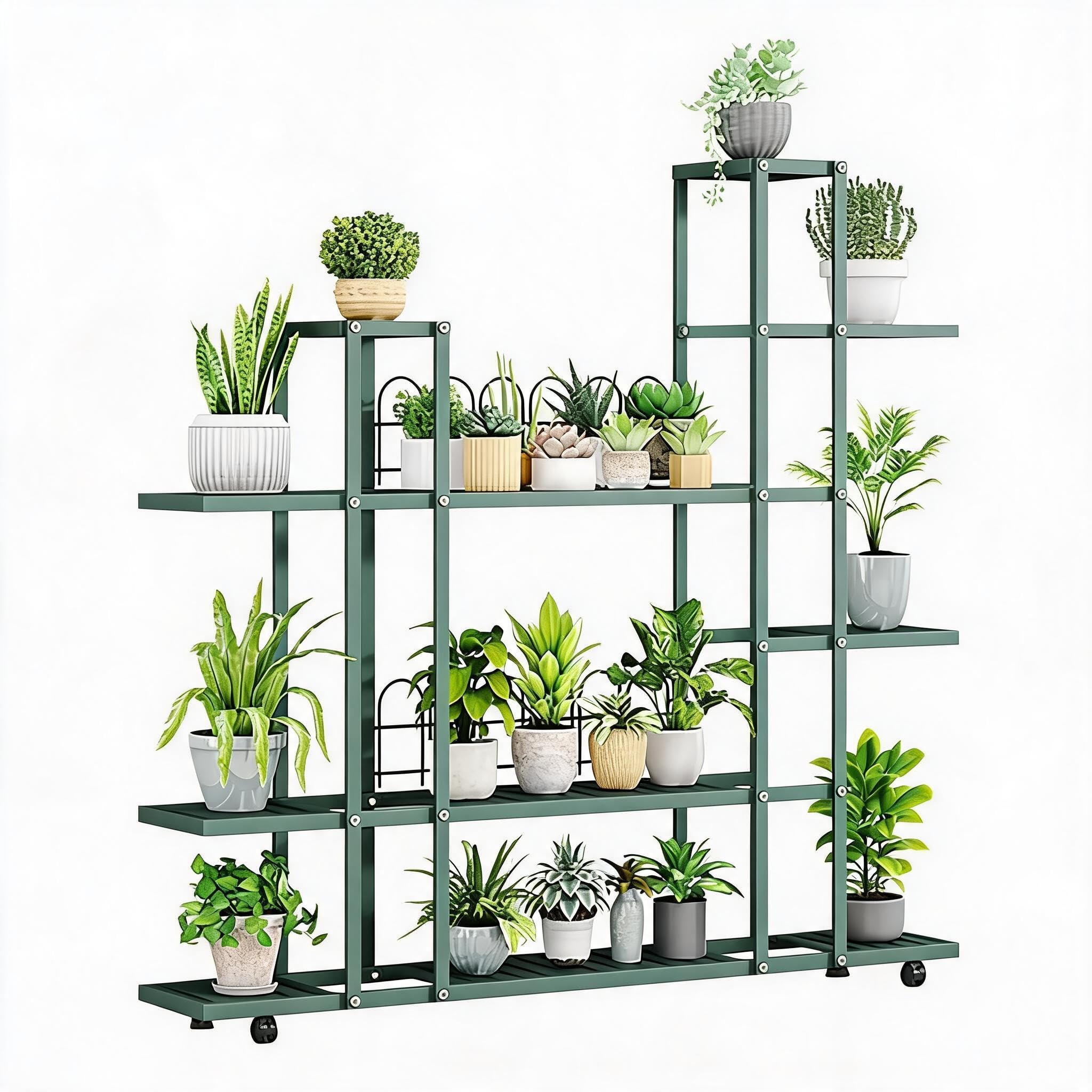 GarveeHome Scaffale portavaso angolare Multi-Livello con Ruote in Metallo – Porta Piante da Interno/Esterno per Garage, Salotto, Balcone, Giardino – 115 cm