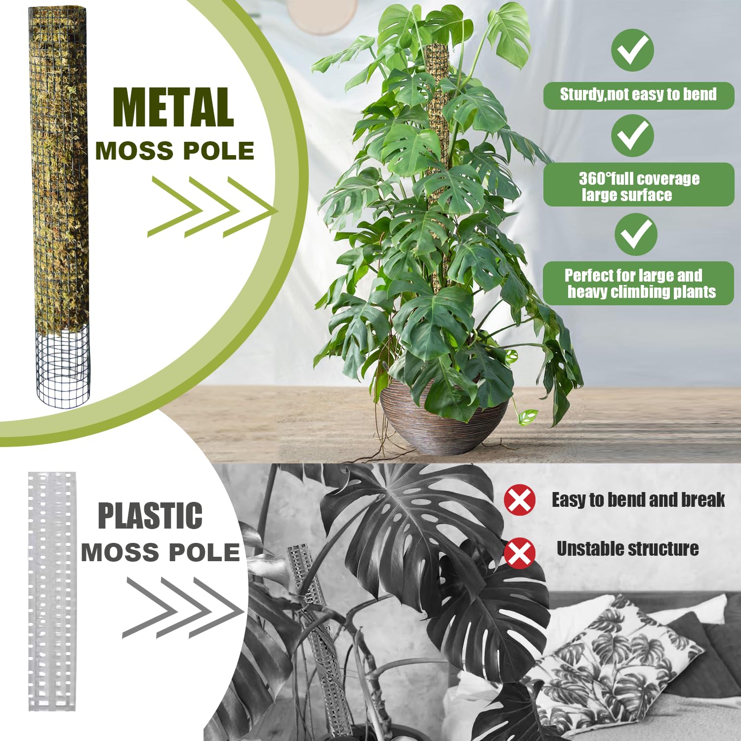 6 Pali Di Plastica Per Piante Rampicanti 61 Cm – Supporti Per Muschio (Sfagno Non Incluso) Con Ganci, Fascette E Picchetti - 2
