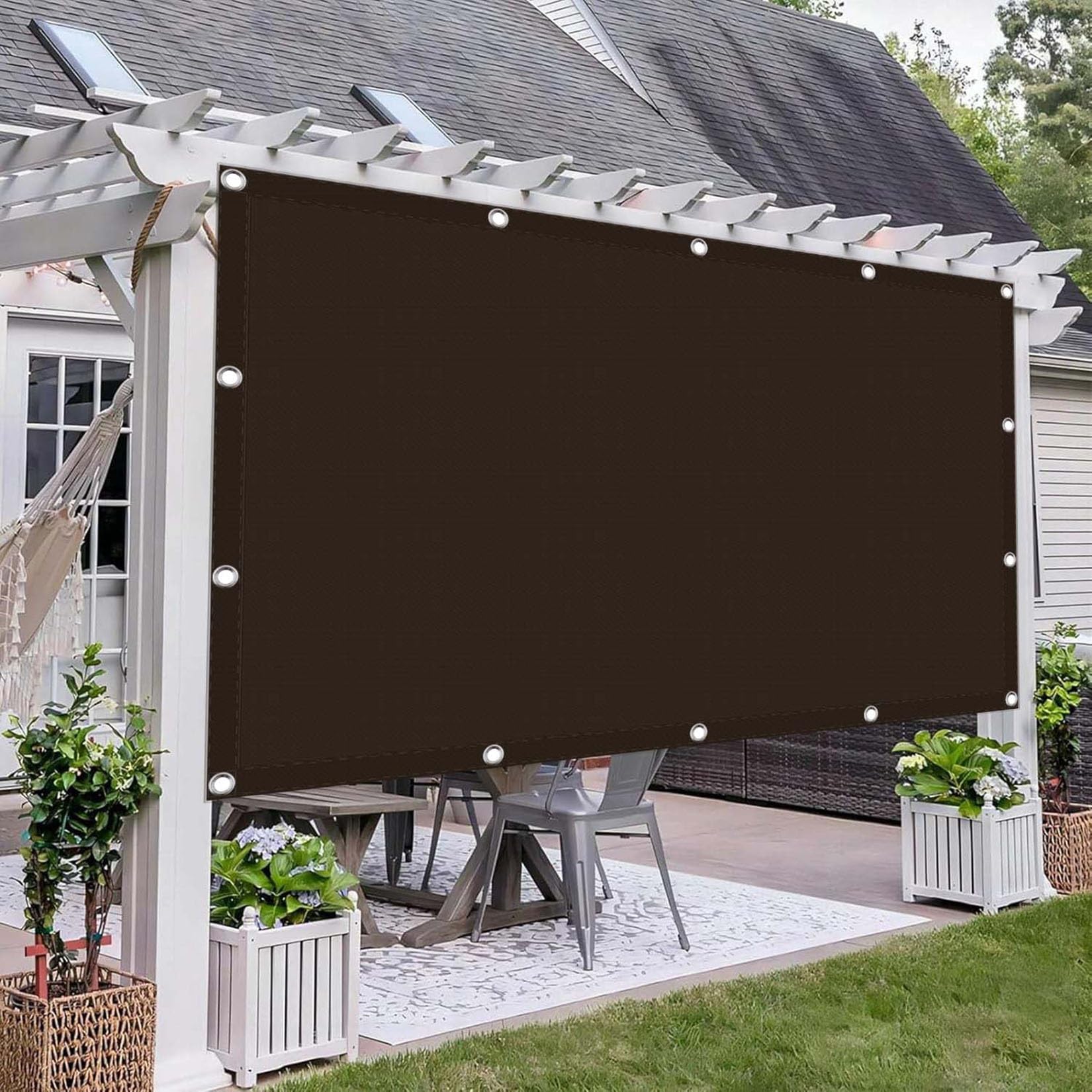 Filet Protection Solaire 240 x 290 cm Résistant à l'eau Protection Solaire Filet d'ombrage Extérieur avec Oeillets et Cordons pour Serre, Plantes, Clapier, Piscine, Brun