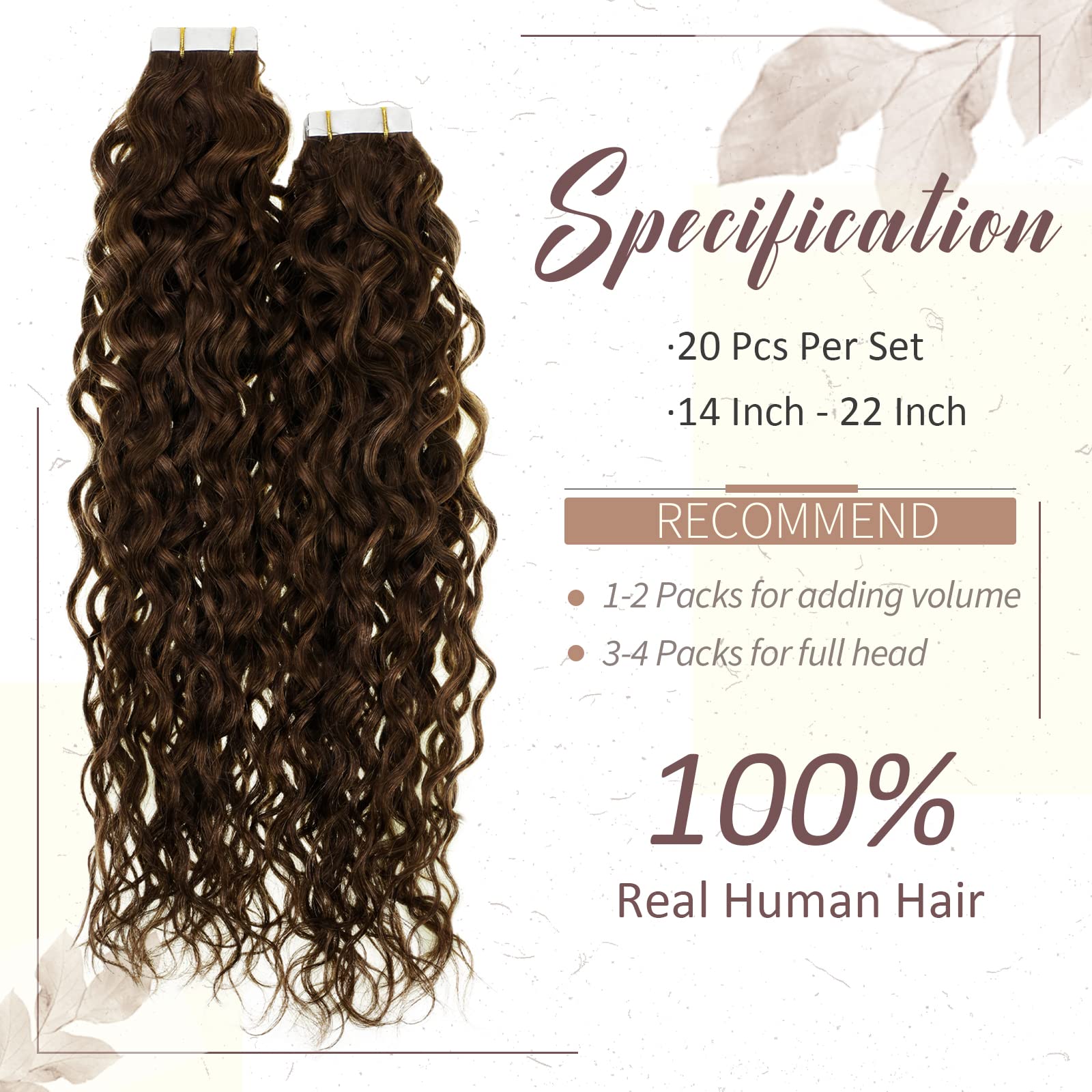 RUNATURE Curly Tape in Hair Extensions Human Hair Brown Tape Hair Extensions Human Hair Remy Curly Tape Hair 16 Inch 50 Gram #4 - Image 2