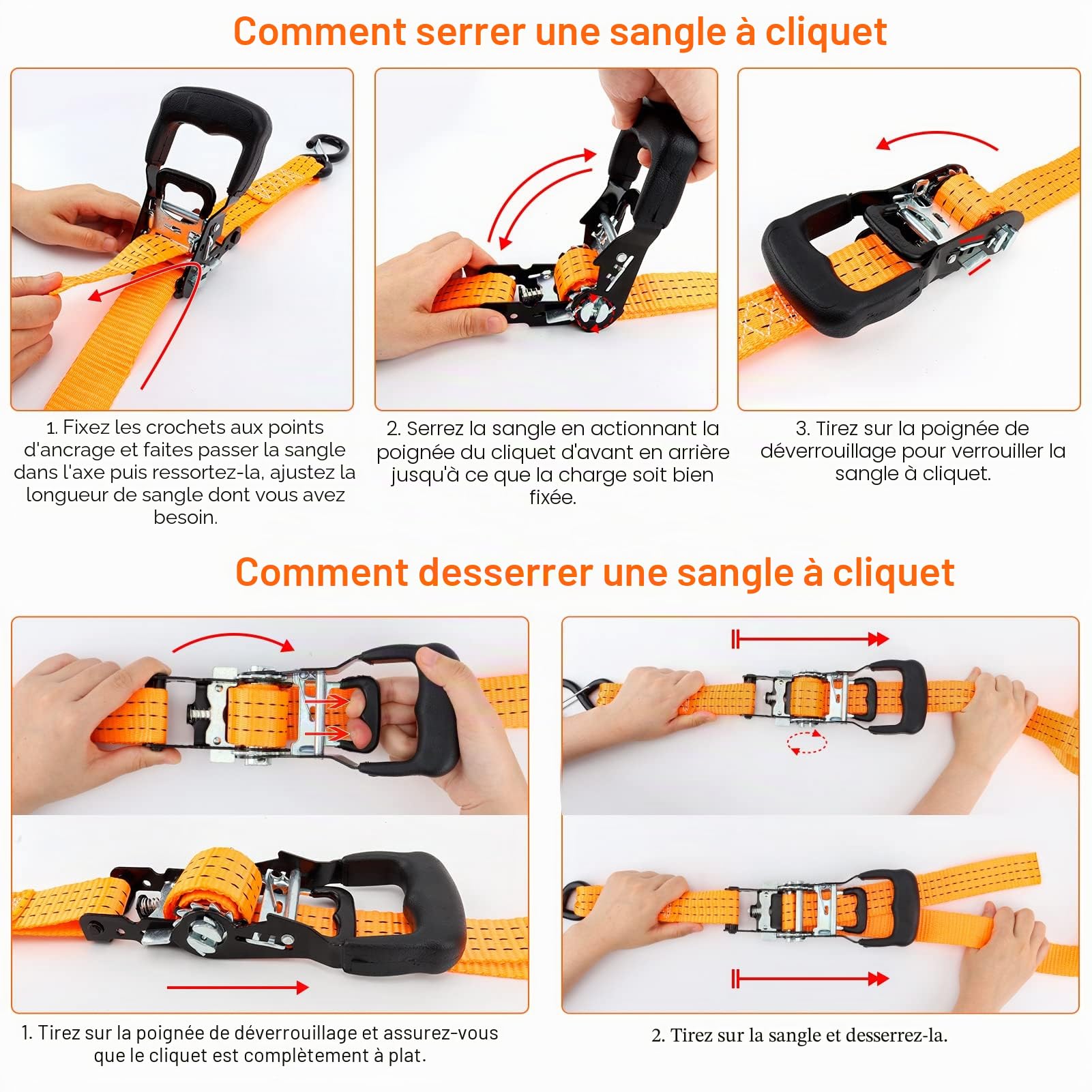Sangle à cliquet pour Jetski – Sangle d'arrimage à 3 Points – 3 cm x 3 m – Très Robuste – pour jetskis, Seadoo, Waverunner, PWC, résistance à la Rupture de 1 360,8 kg – Crochets en S avec Clip de