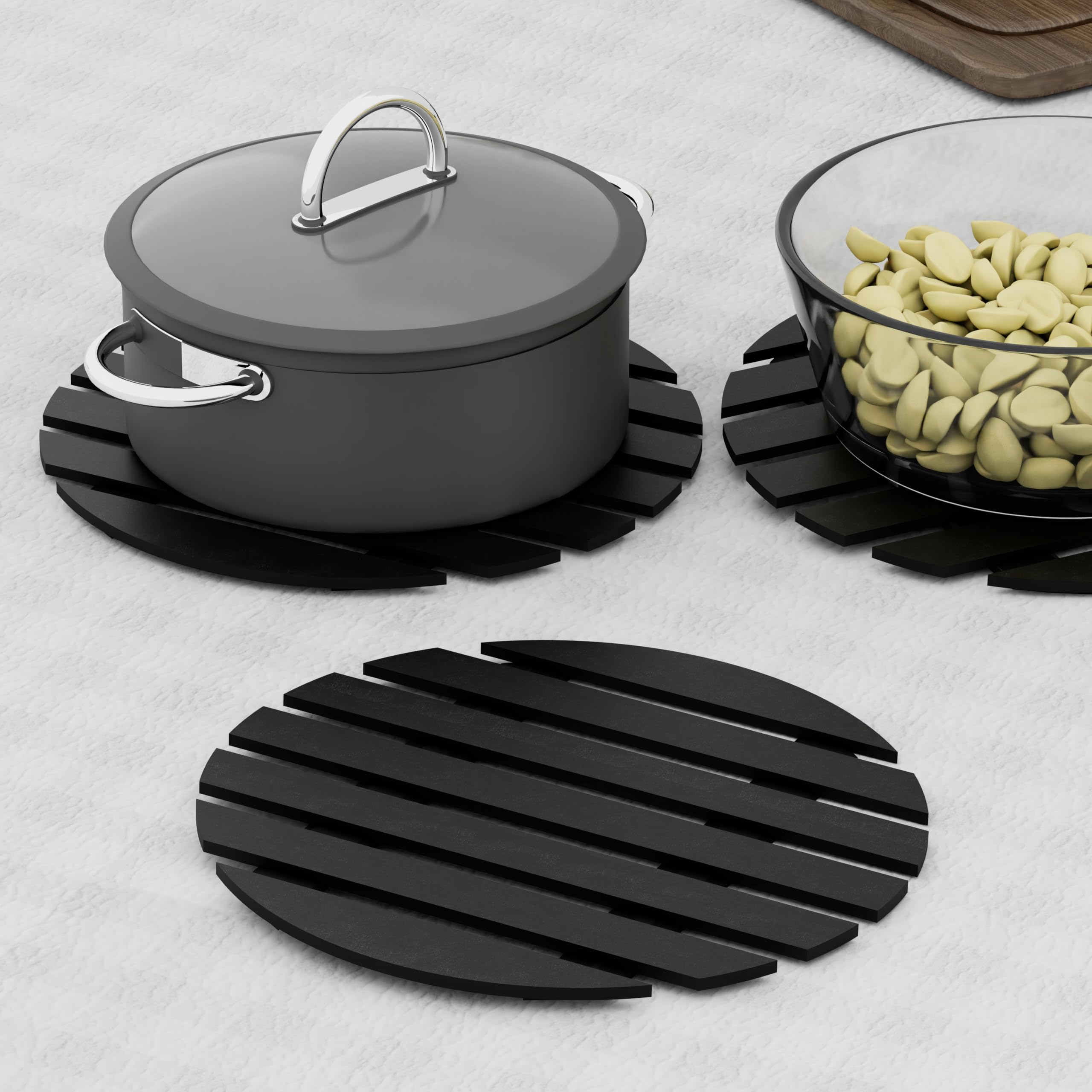 Picrazee Wooden Trivet Table Mats, Non-Slip, Pans Pot Holder Placemat for Bowl Dishes at Dining Table (2 Round Trivets)