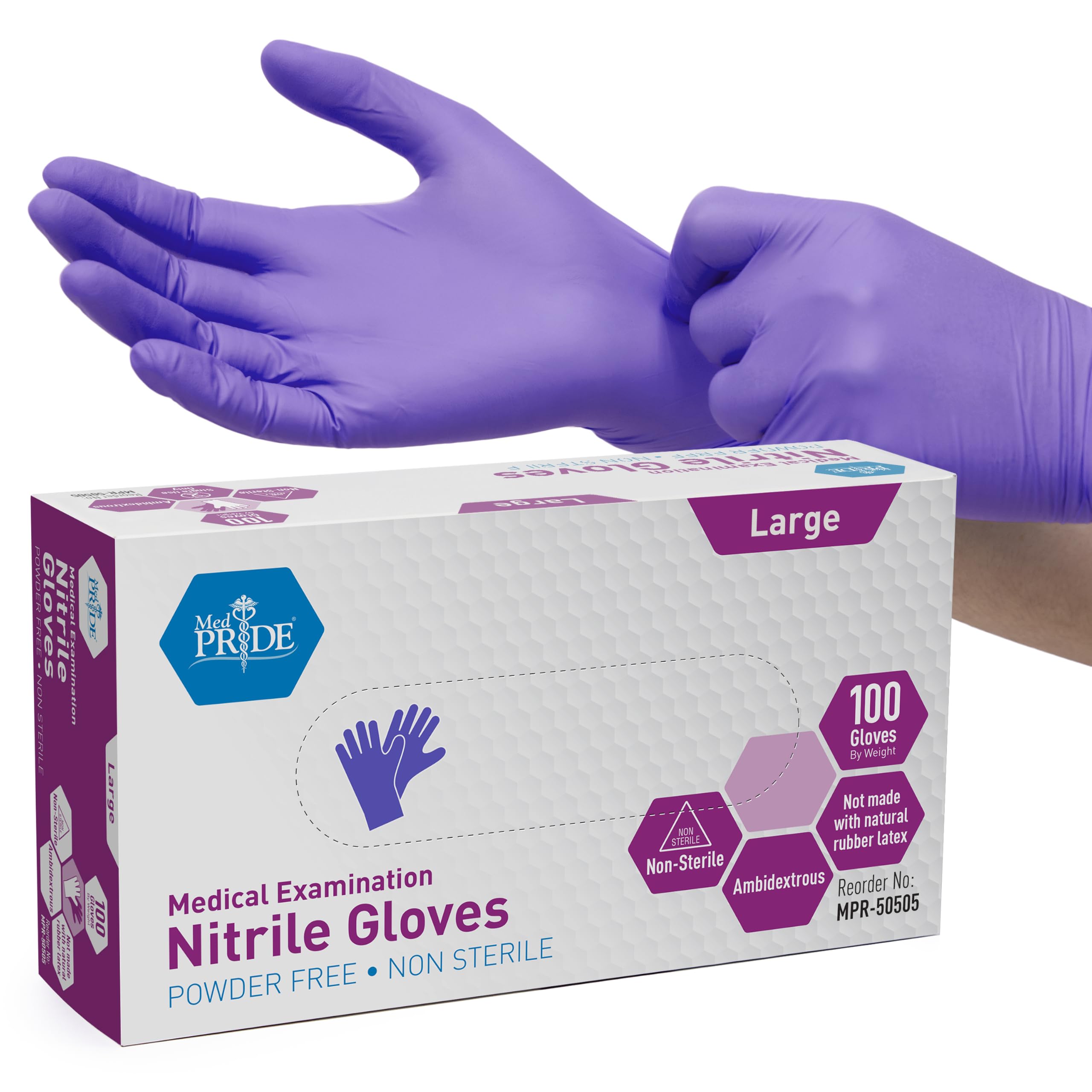 MedPride Powder-Free Nitrile Exam Gloves, Large, Large (Pack of 100)