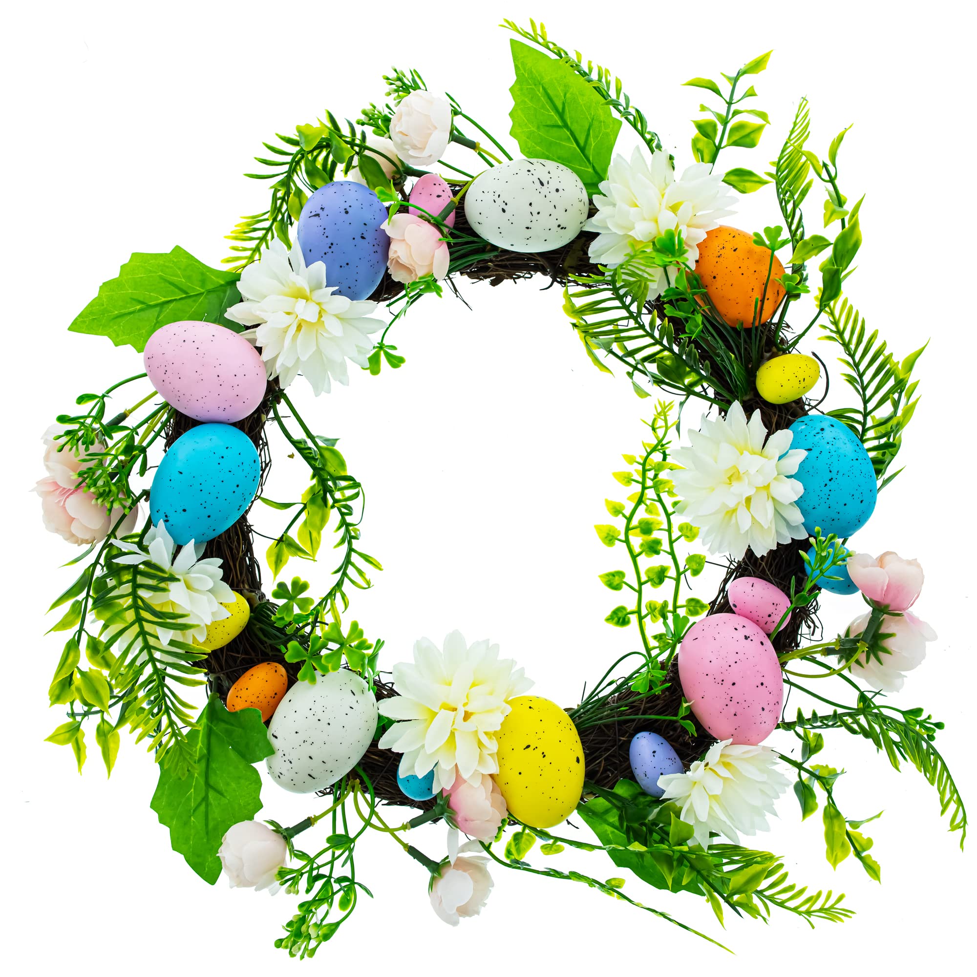 Couronne d'œufs de Pâques plastique multicolore suspension murale et centre de table