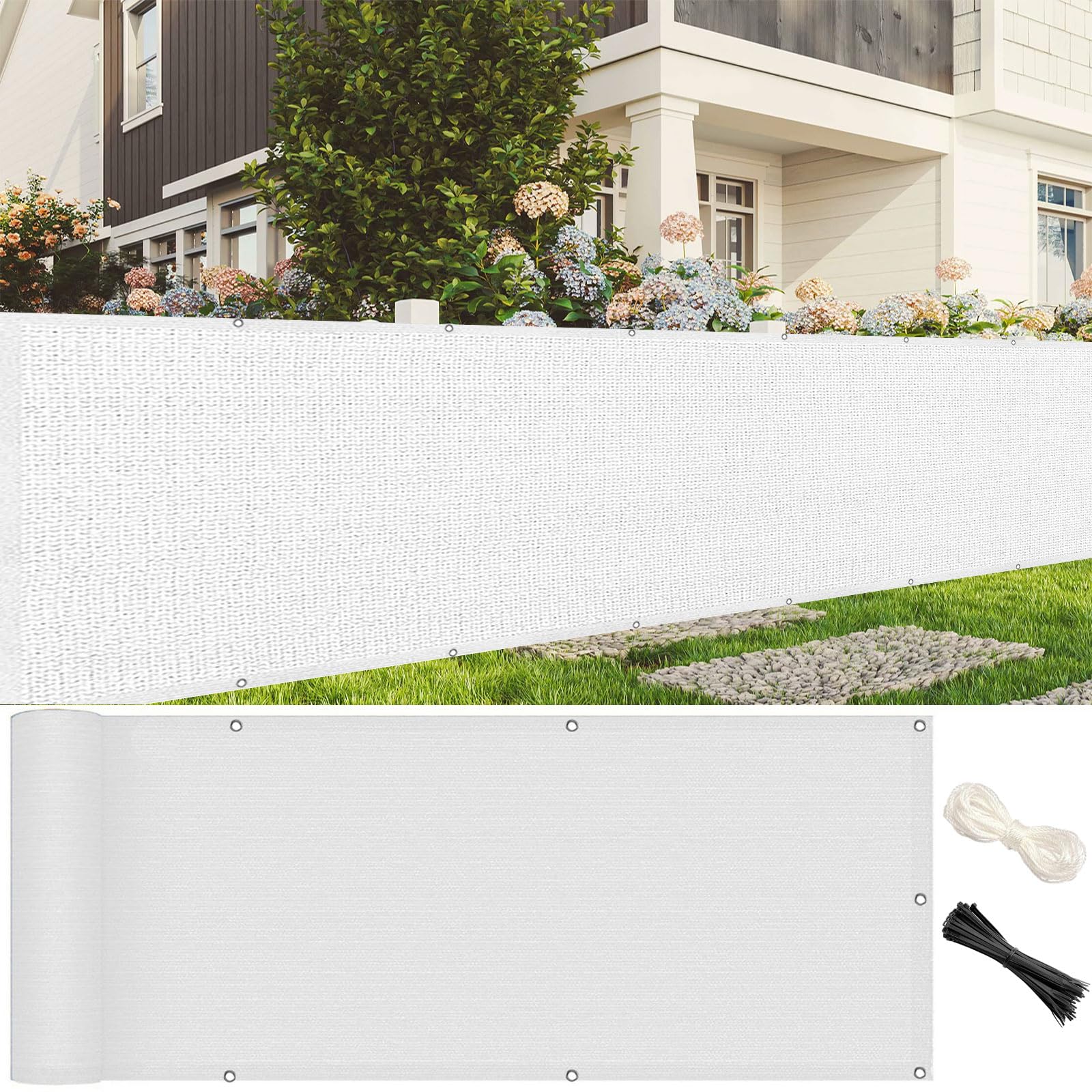 Brise vue 40 x 640 cm filet occultant jardin balcon anti-vent blanc HDPE