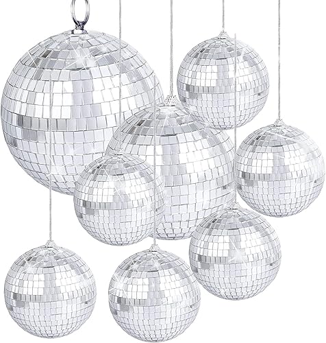 8 piezas de espejo de bola de discoteca luz plateada espejo de cristal reflectante bola plateada para decoración de fiesta de discoteca bola de