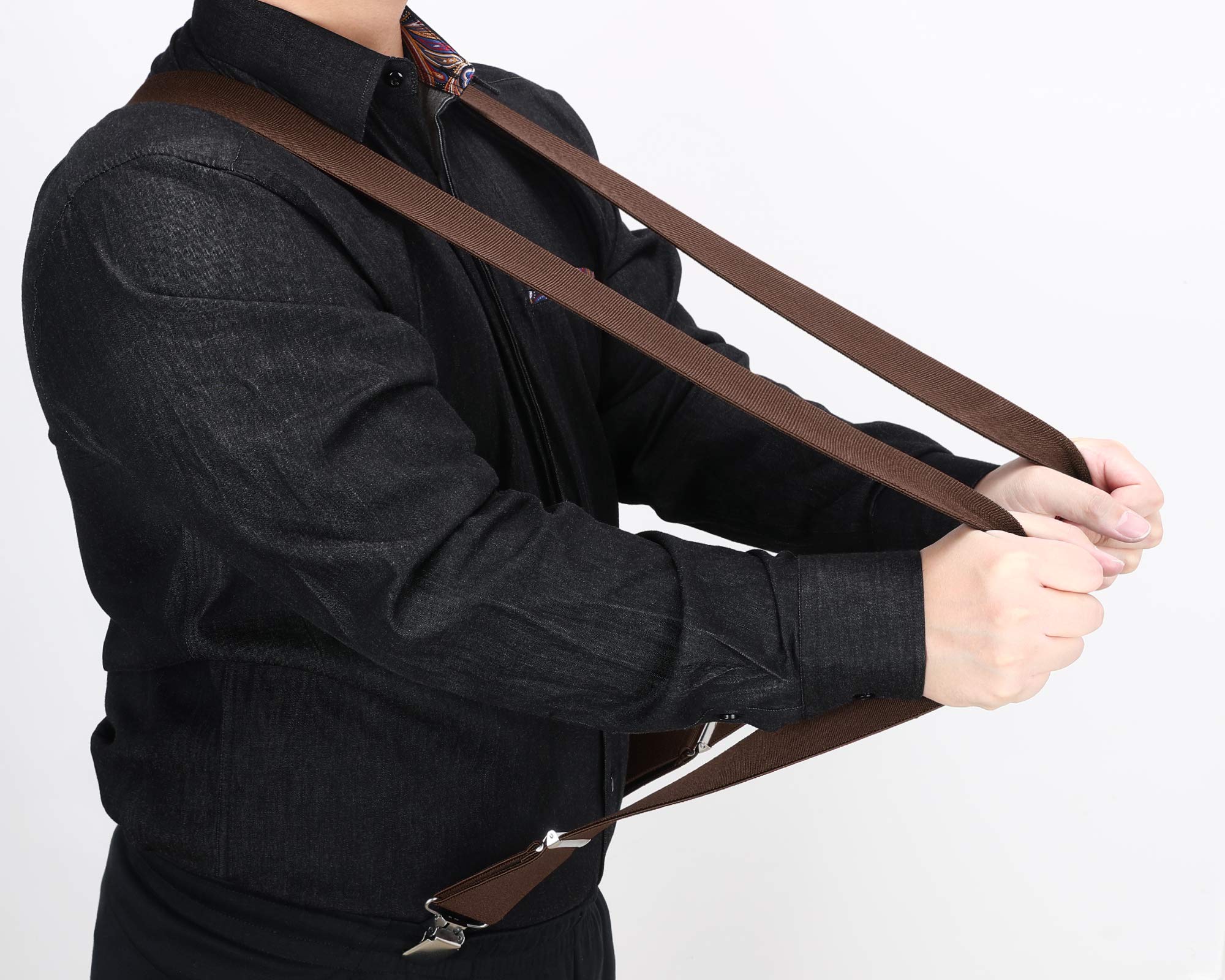 HISDERN Bretelles pour hommes avec de tres fortes 4 clips bretelle homme Heavy Duty X Suspenders style reglable bretelle