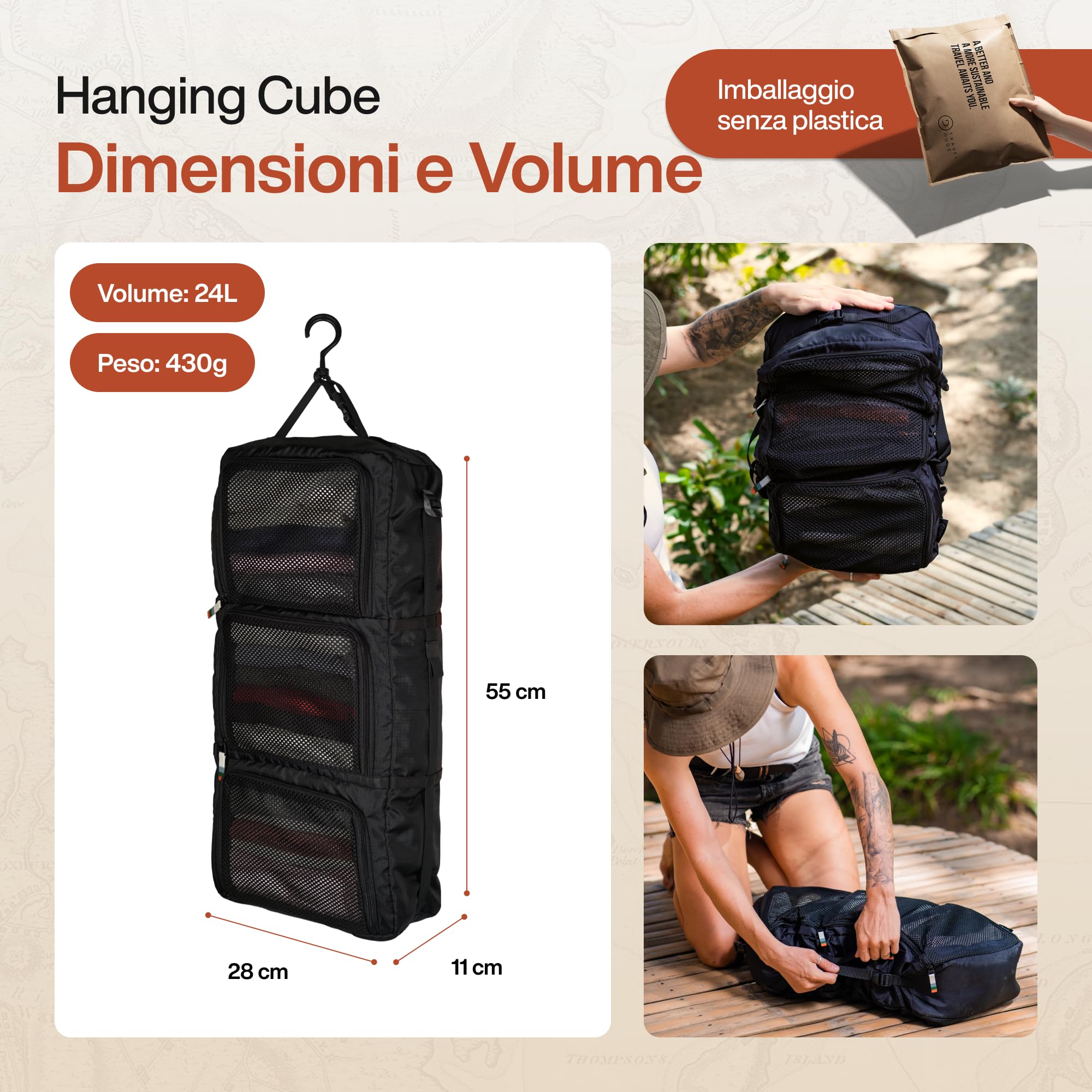 TRAVEL DUDE Organizzatore per valigie appendibile, Organizer Valigia con Compressione, Hanging Packing Cube, Cubo da imballaggio appendibile per zaino, Organizzatore da imballaggio per valigie (Nero)