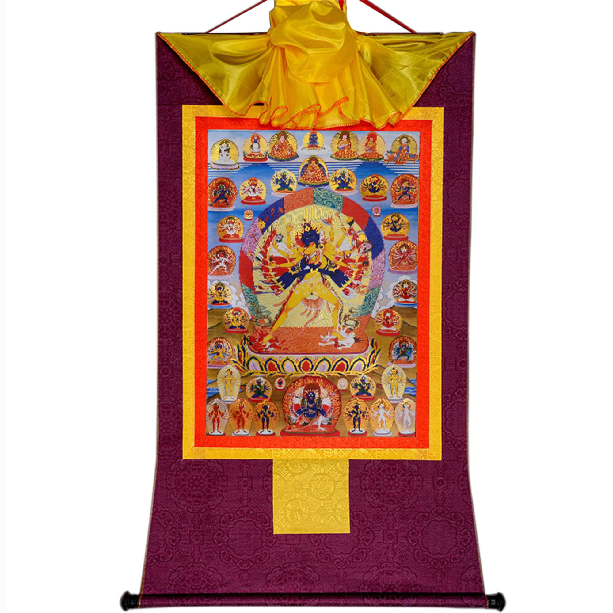 Gandhanra Purple Tibetan Buddhist Thangka Wall Hanging,Kalacakra Vajrayogini Thangka,Hot Stamped Brocade Buddhist Tapestry For Zen Home Decor, Meditation, Spiritual Relaxation