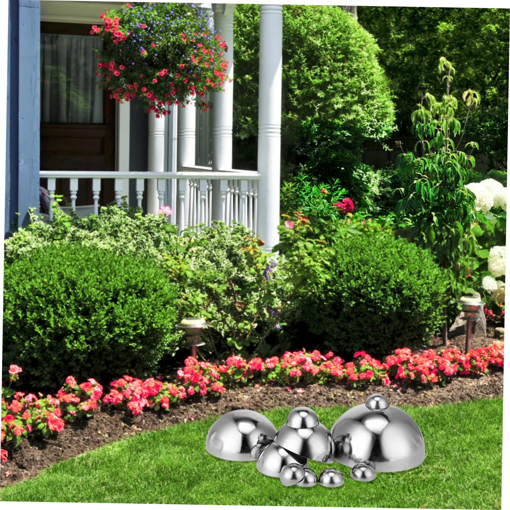 TOBBOMEY Stainless Steel Half Mirror Balls 10pcs Garden Reflection Half Ball Wall Silver Orbs Outdoor Decor for Patio
