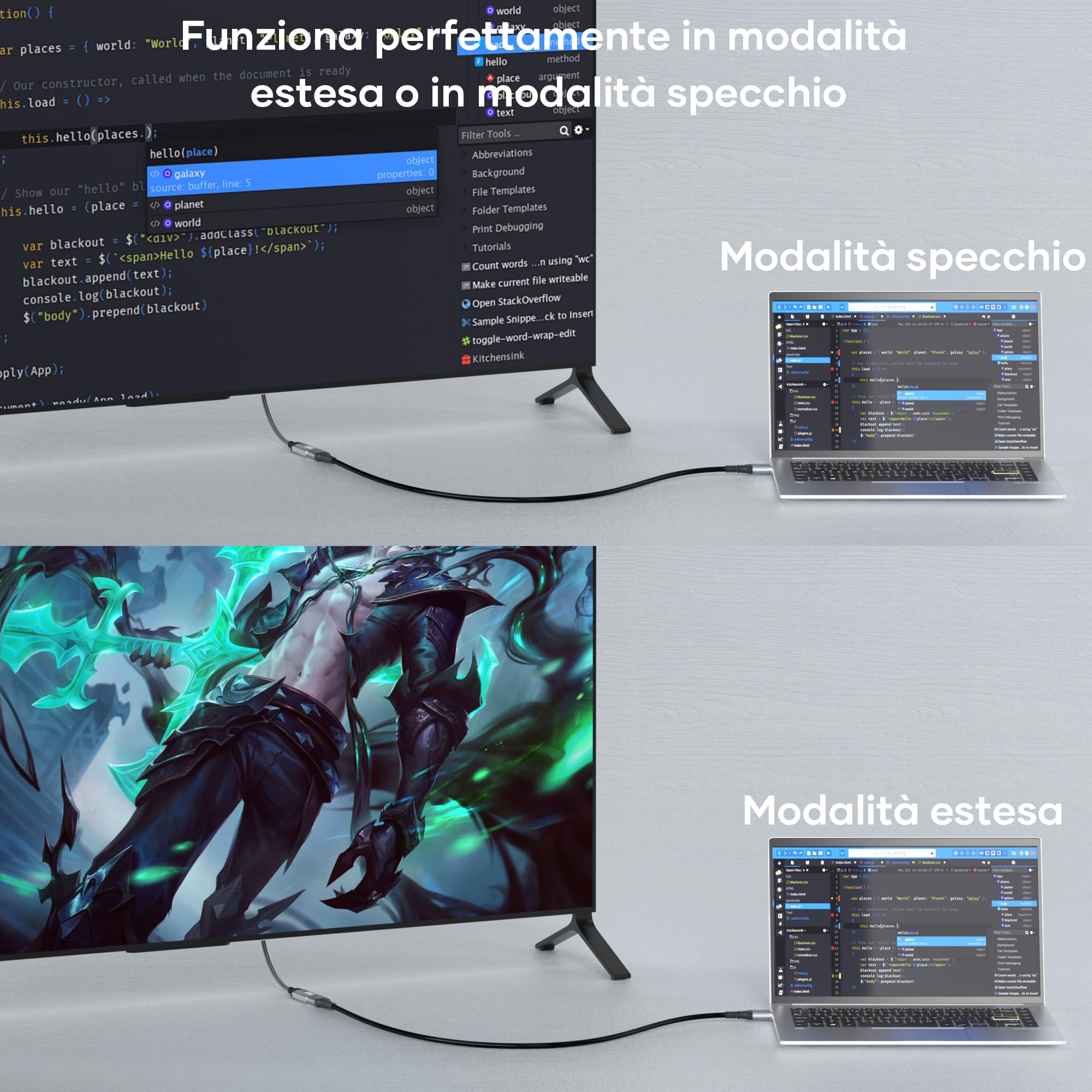 Adattatore HDMI a VGA,adattatore HDMI femmina a VGA maschio unidirezionale 1080p intrecciato in nylon per computer,monitor/TV vga per laptop,PC,chiavetta TV,HDTV,lettore DVD,monitor,proiettore