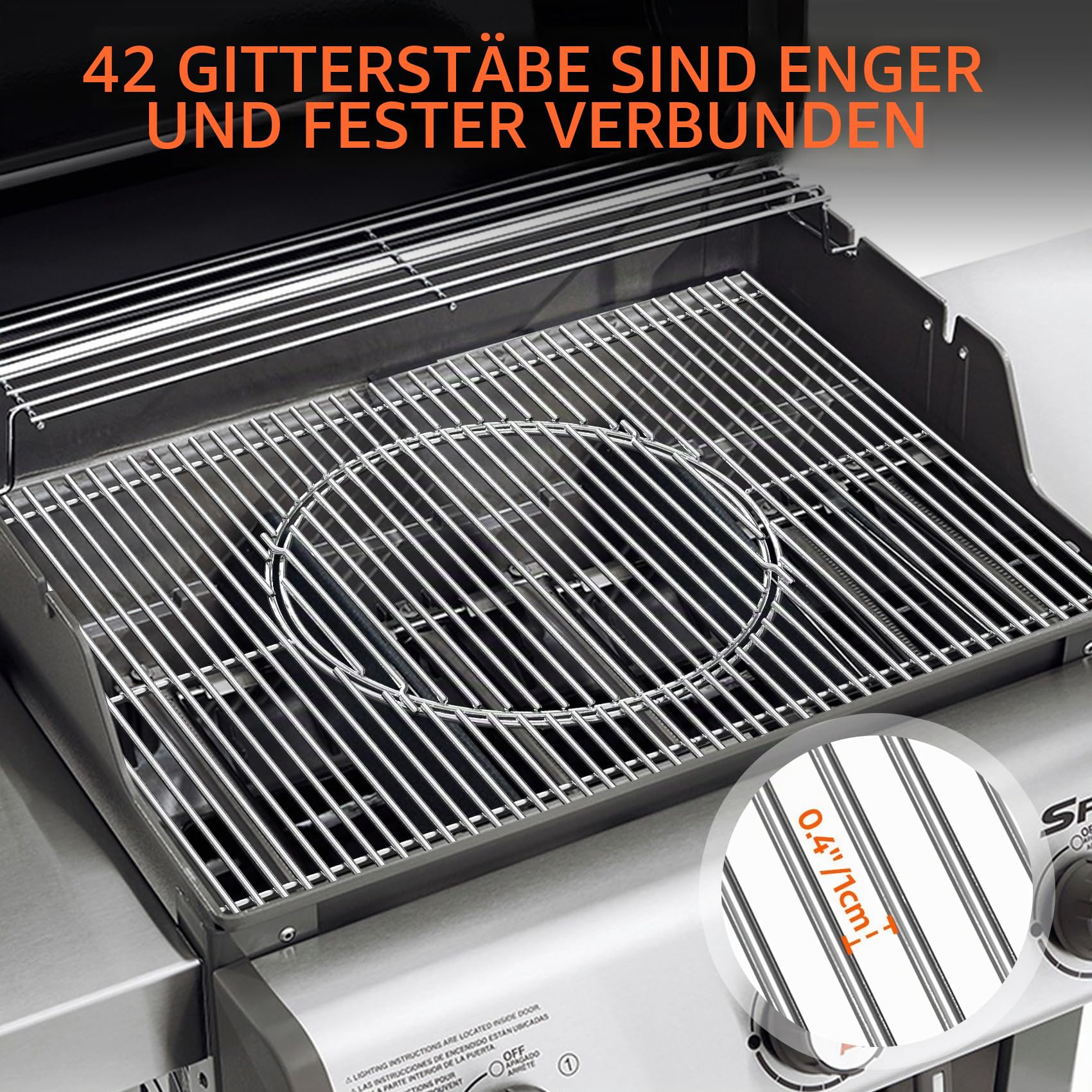 onlyfire Grillrost Edelstahl mit Rund Eingebauter Zubehör für Weber Spirit I/II 300 Serie und Genesis 1000-5000 Gasgrills, Rost-in-Rost System, Passend für Smokefire EX4/EX6/EPX6 Holzpelletgrills