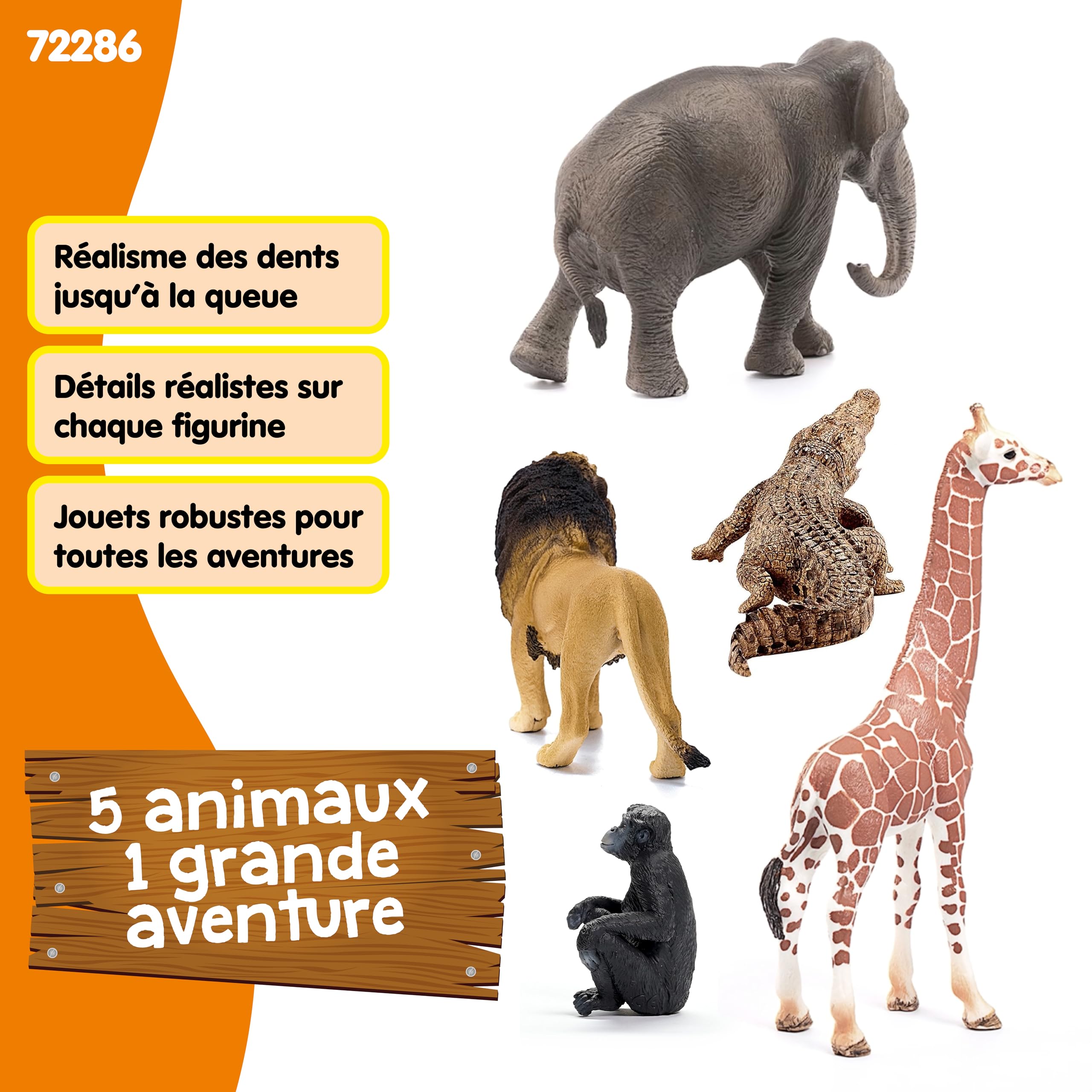 Schleich Wild Life | Coffret Animaux Sauvages 72286 avec Lion, Girafe, Crocodile, Singe et éléphant | Set réaliste de 5 Figurines Jouet Zoo dès 3 Ans | édition spéciale – exclusivité Amazon