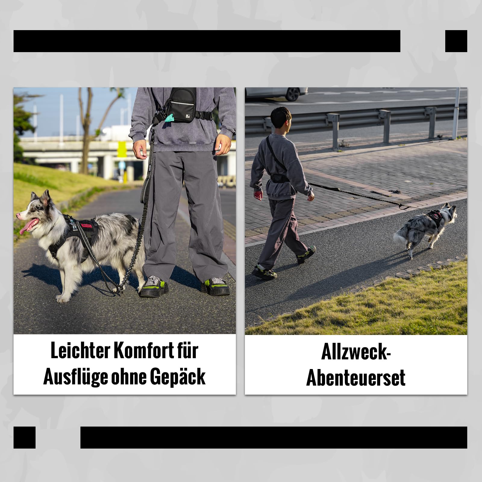 OneTigris Guinzaglio da jogging per cani, con cintura imbottita, tasca sul petto, anti-stress, doppio manico, riflettente 3 in 1, adatto per escursioni, corsa, allenamento, 130-180 cm