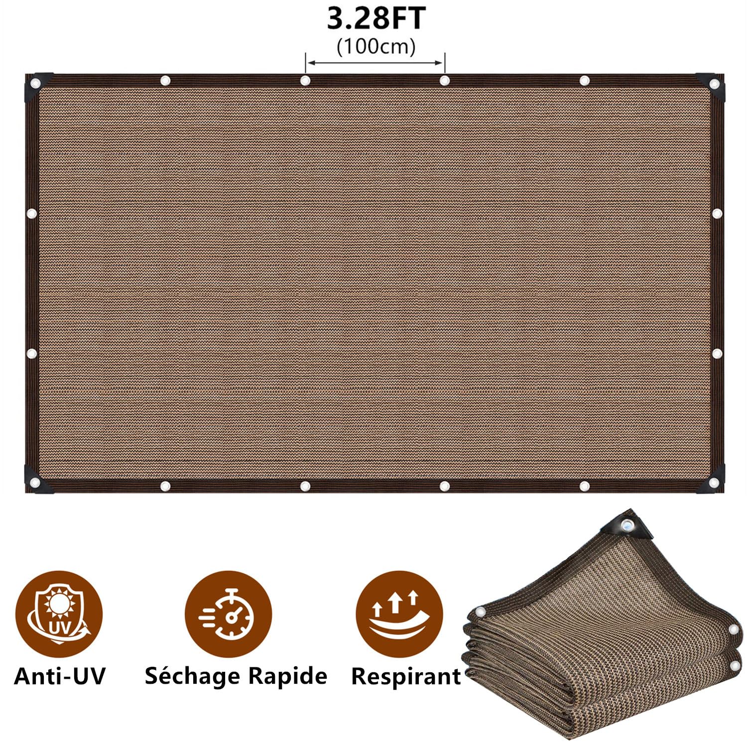 Filet D'ombrage avec œillets - Toile Ombrage Exterieur 3x7m - 90% Protection Solaire - Filet d'ombrage pour Serre, Terrasse, Jardin, Plantes, Poulailler, Coupe-Vent, Perméable à l'eau - Café