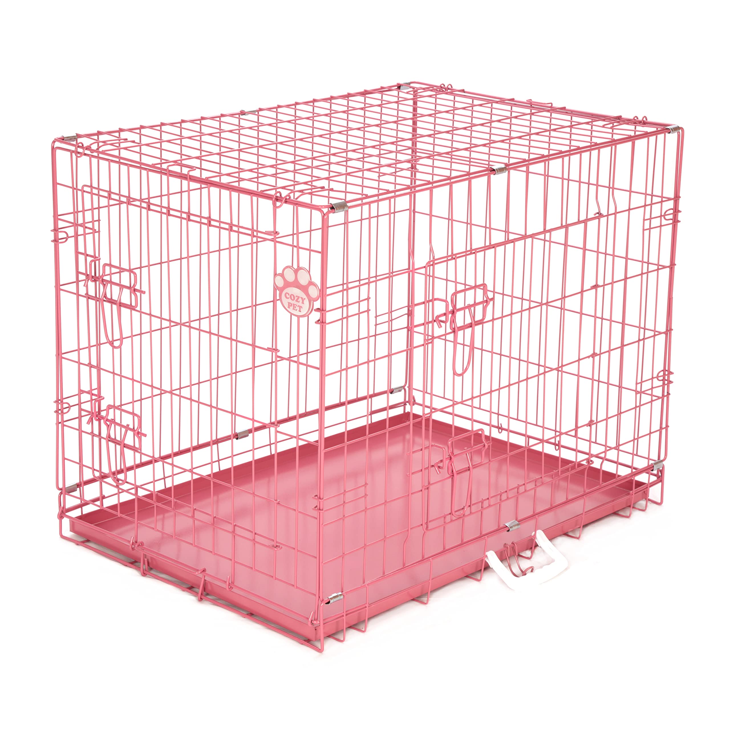 Cozy Pet 30" Dog Crate with Metal Tray 77cm Pink Dog Cage Pink Folding Puppy Crate, Medium Puppy Cage, Cat Carriers DC30P