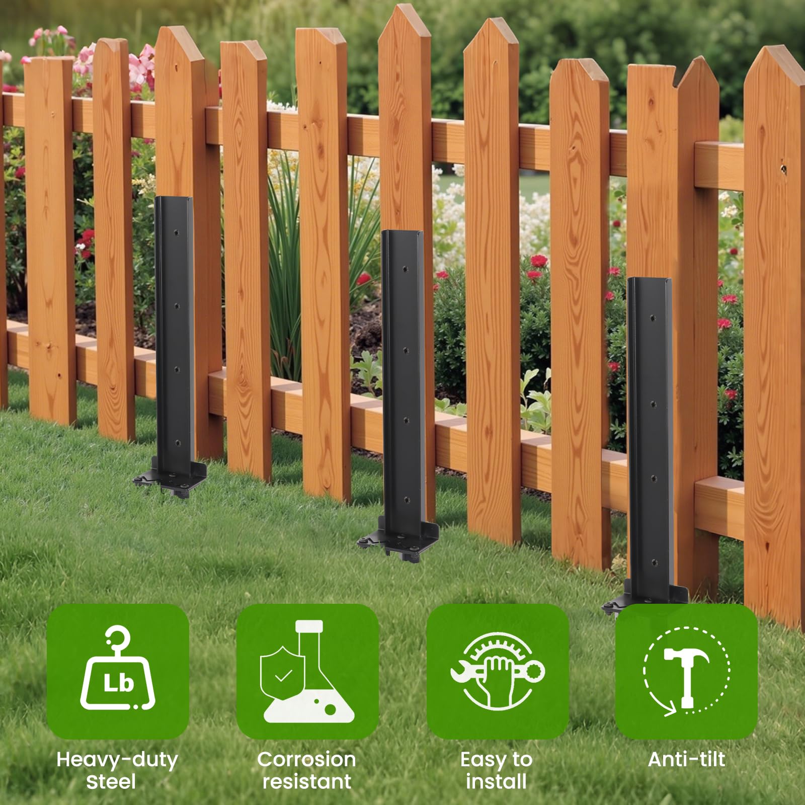 CAKKVDE 2 Pack Heavy Duty 80CM Fence Post Repair Stakes, Galvanised Steel Ground Spikes for Tilted/Broken Wooden Fence Posts - Image 3