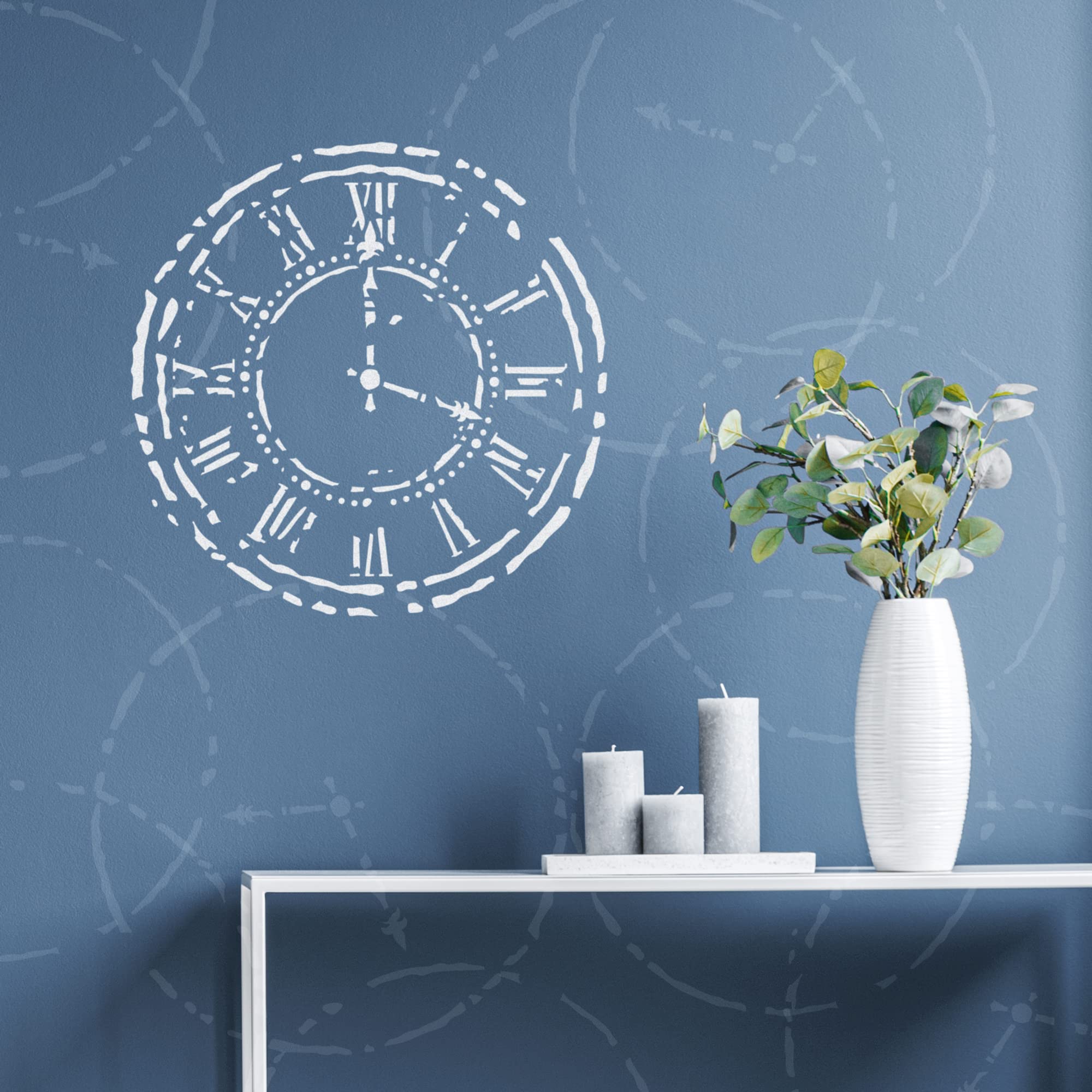 NAKLEO Große Malschablonen 43x64 cm, Zifferblatt Wanduhr Muster, Wiederverwendbare Kunststoff Wandschablone DIY Handwerk, Holz Möbel Boden Stoff