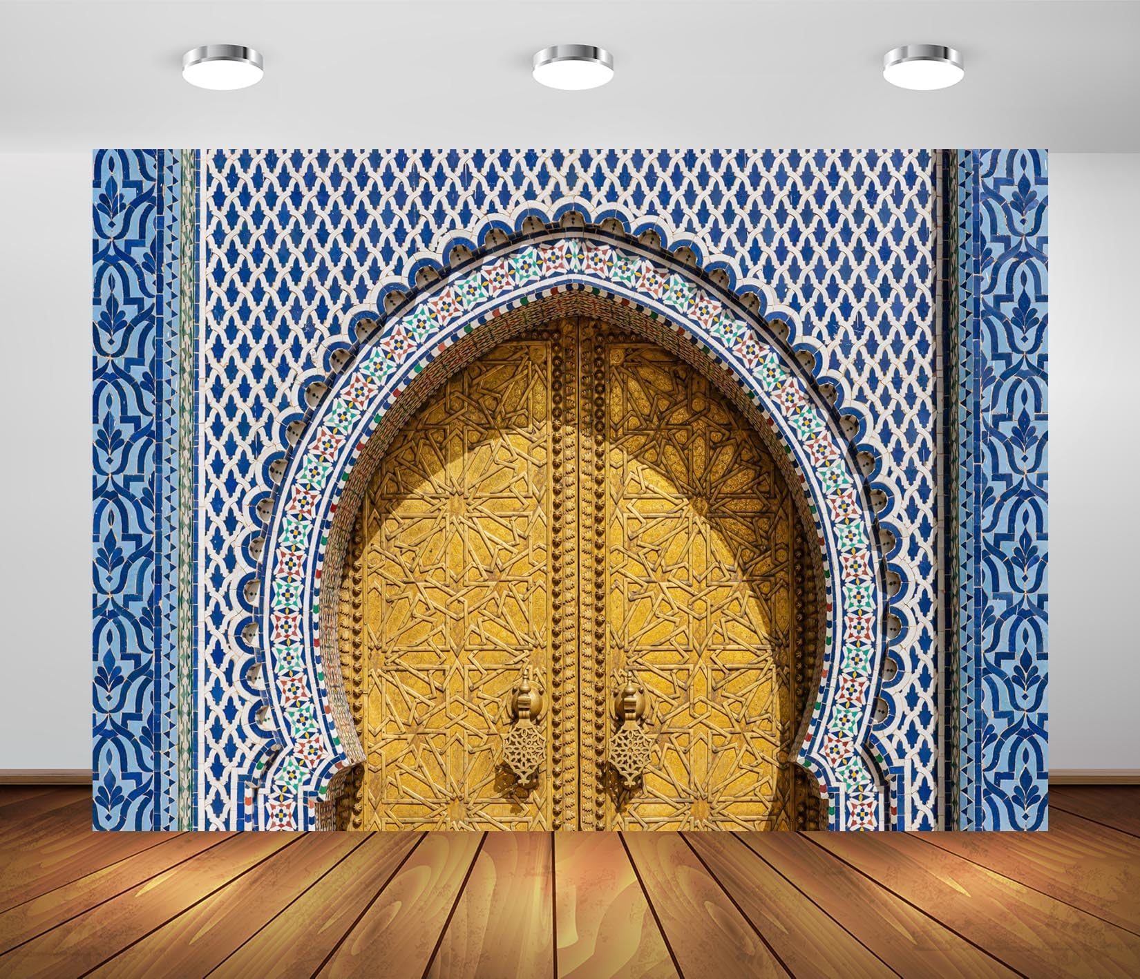 BELECO 7x5ft Fabric Antique Moroccan Palace Door Backdrop Middle Eastern Architecture, Royal Palace Gate in The Old Capital FES Background Morocco