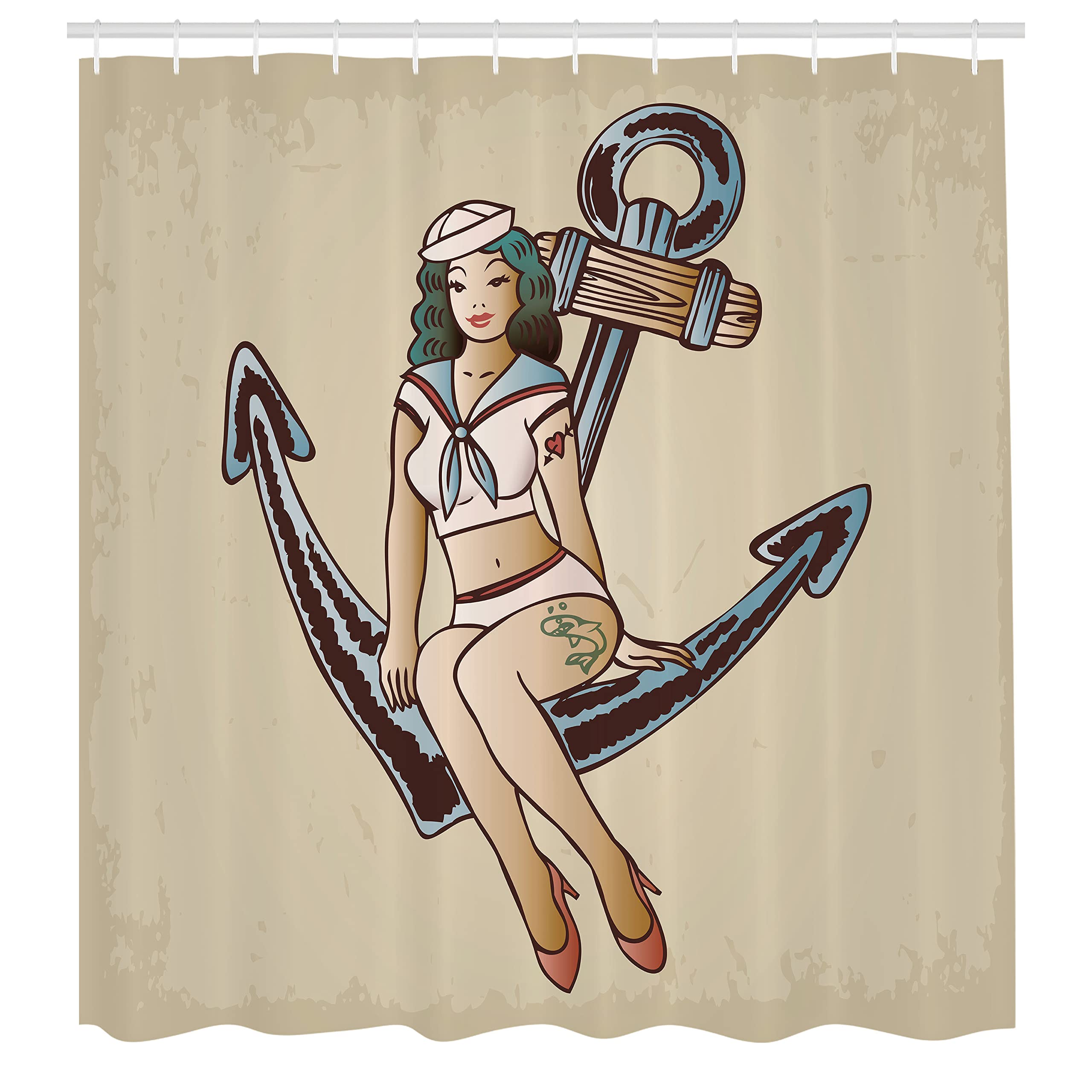 Amazon｜アンカーシャワーカーテンby Ambesonne、Pinup Girl with