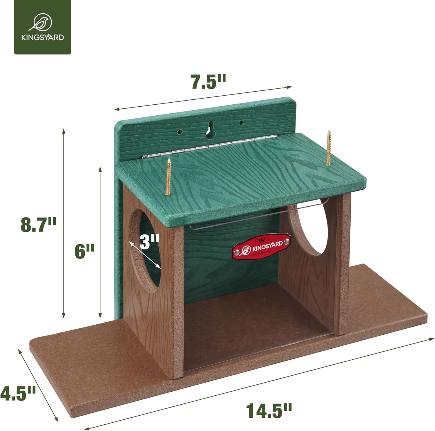 Kingsyard Squirrel Feeder Box for Outside, Recycled Plastic Squirrel Feeder Box with Corn Cob Holders, Easy to Refill & Clean, Weather-Proof Roof (Green)