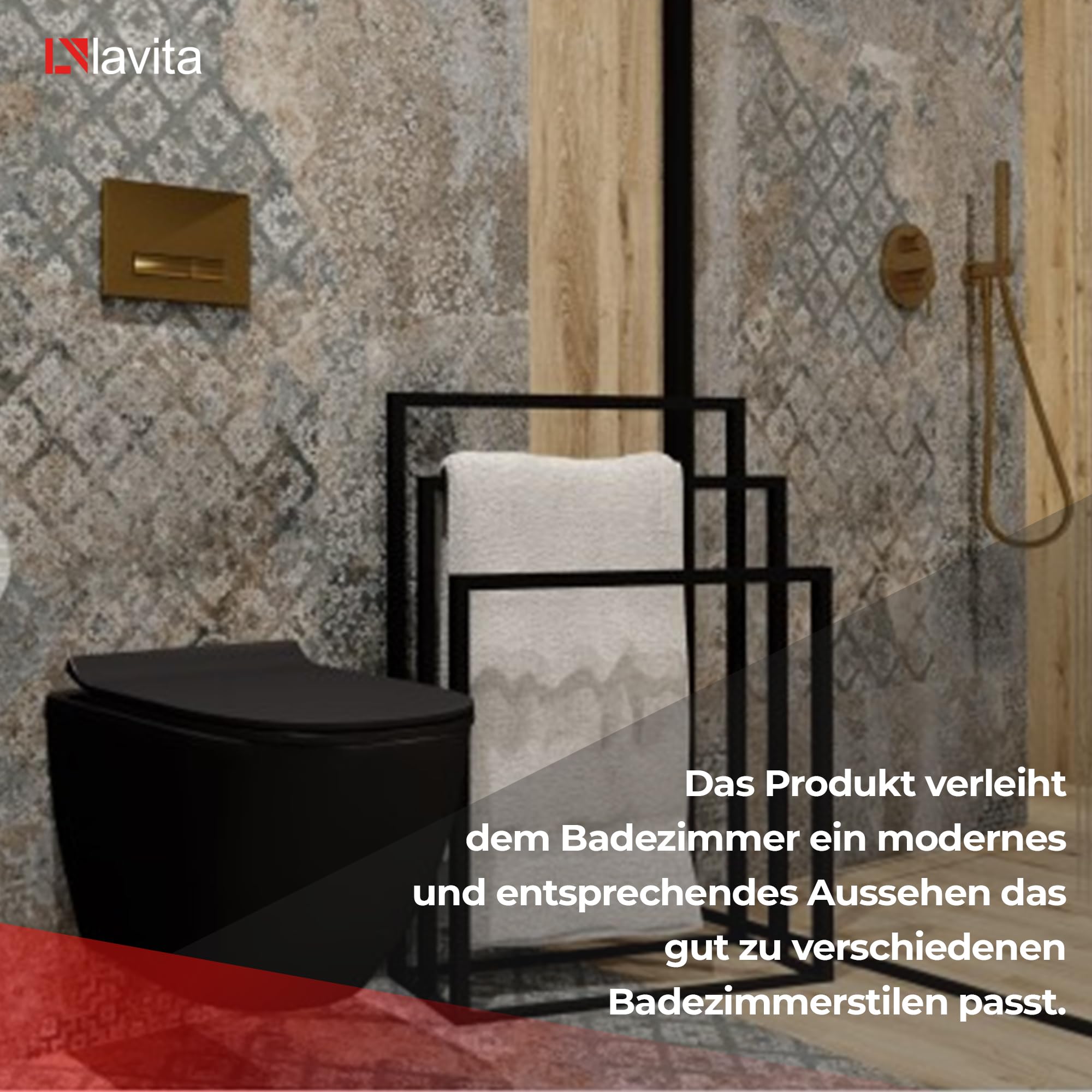 LAVITA HALMAHERA 800 | Handtuchständer Schwarz | Freistehender stehend, Handtuchhalter | Stehend für Bad | Badezimmermöbel | Pulverbeschichteter Kohlenstoffstahl | Modernes Design | 800x200x850 mm