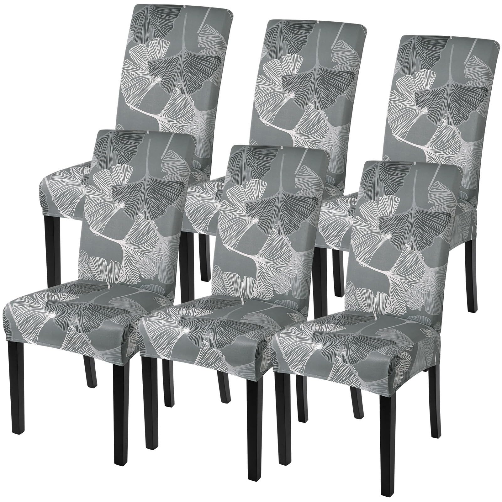 SearchI Printed Dining Room Chair Covers Set of 6, Stretch Kitchen Chair Covers Washable Parsons Chair Slipcover Removable Dining Chair Protectors for Hotel,Ceremony(Ginkgo Leaf Pattern)