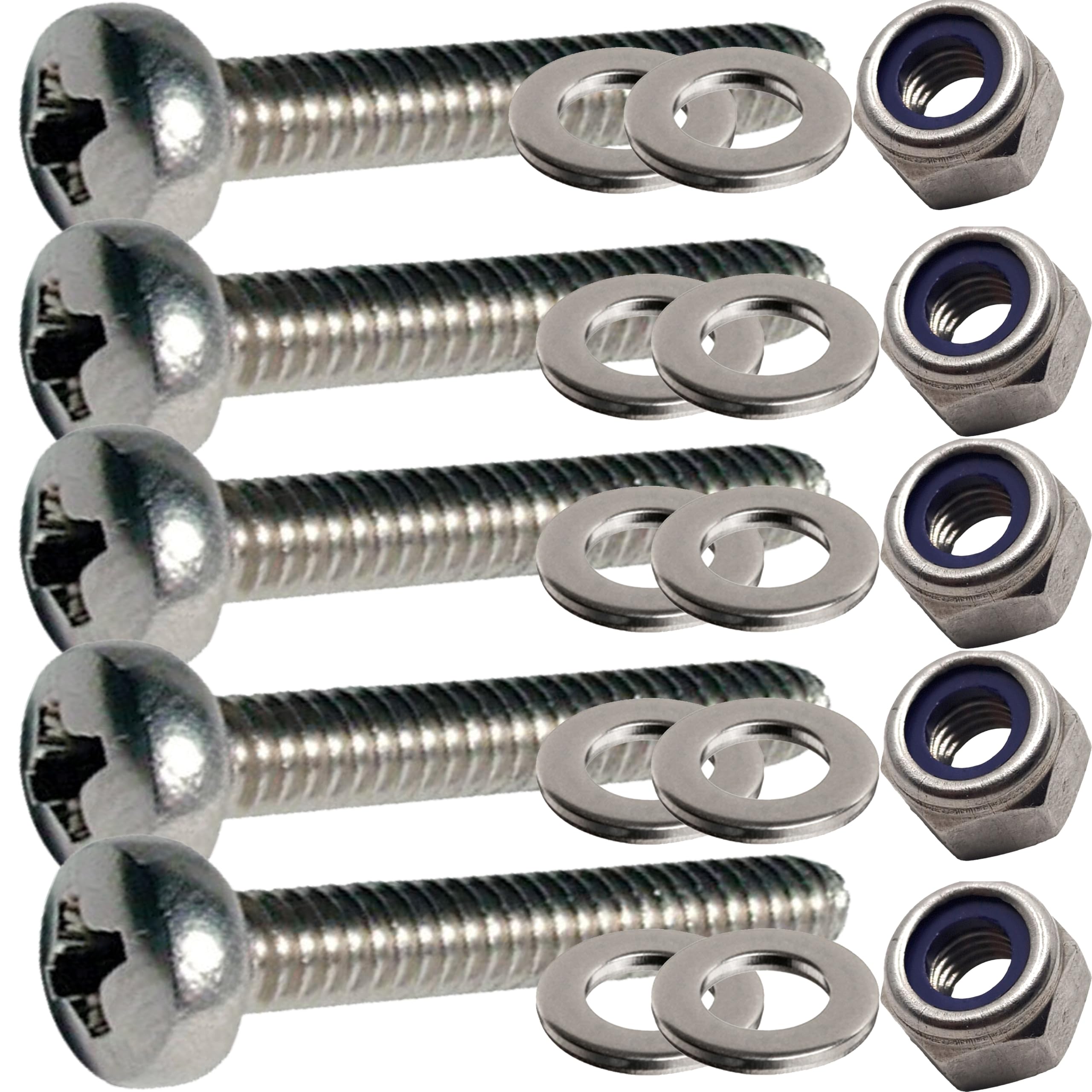 M4 x 60mm Pan Pozi Bolts Set – A2 Stainless Steel Full Thread Machine Screws with Nuts & Washers (Pack of 5)
