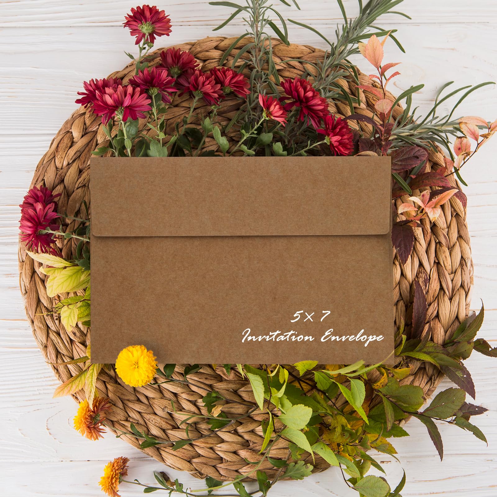 Lot de 200 enveloppes auto-adhésives A7 pour cartes de vœux et invitations Marron 120 g/m² Papier coloré de qualité supérieure pour mariage, papeterie