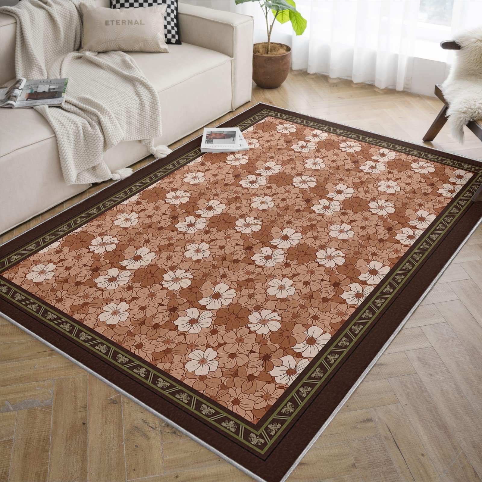 Alfombra Flores Lavable Dormitorio Pelo bajo 60x120