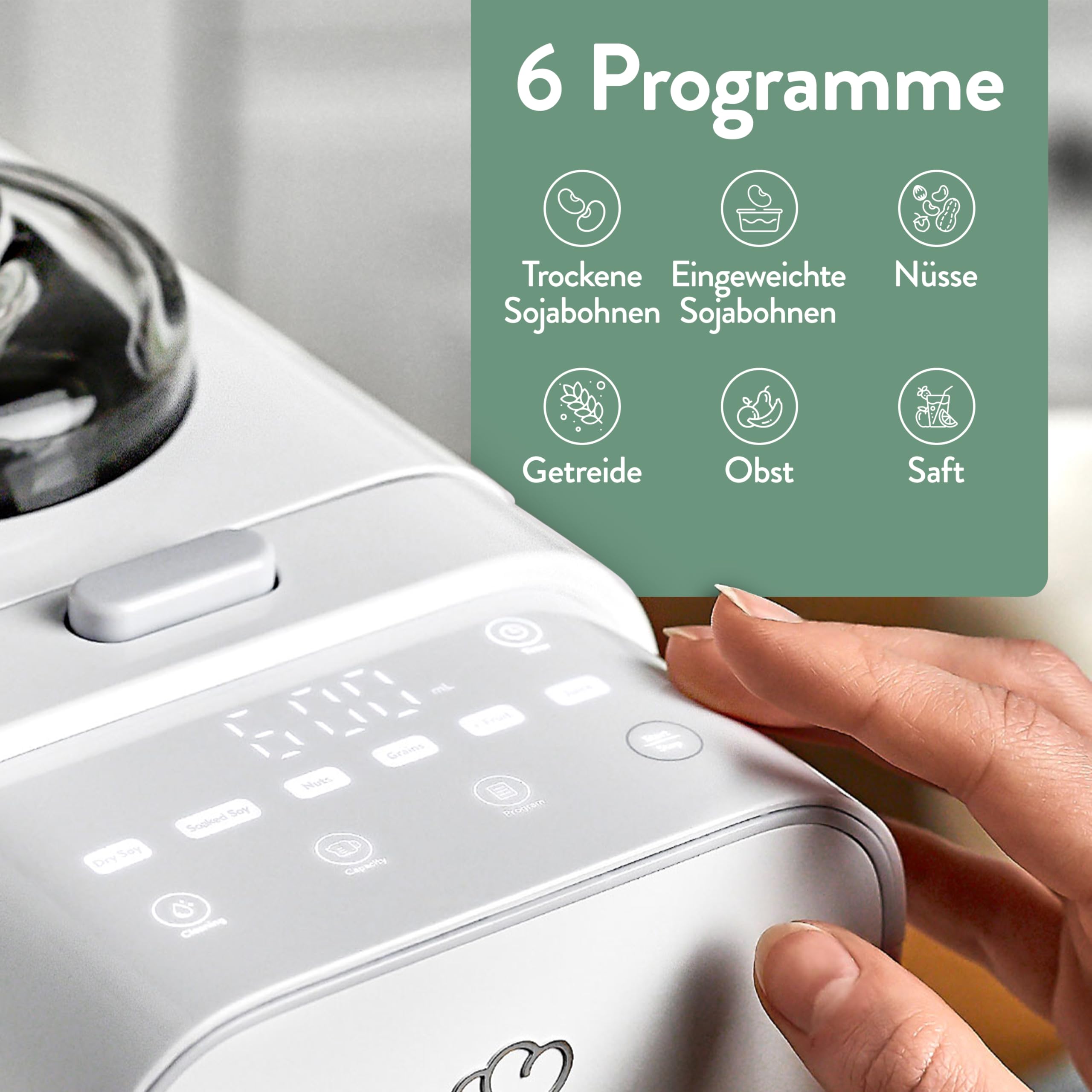 Springlane Pflanzenmilchbereiter Mila 600ml – 6 Programme + automatischer Reinigungsfunktion – LED-Touch-Display inkl. Timer, Kochmixer für Nussmilch, Sojamilch & Haferdrinks inkl. Sieb & Rezeptbuch