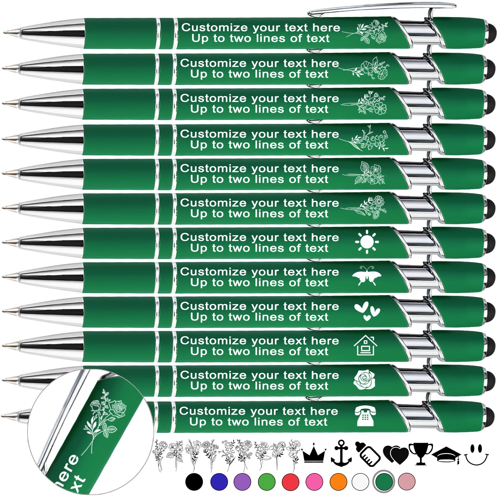 Xihedfd Personalised Pens Custom with Birth Flower Engraved Customised Stylus Pens Bulk with Name Text Logo Metal Ballpoint Pen Gift for Office Business School-30 Pieces