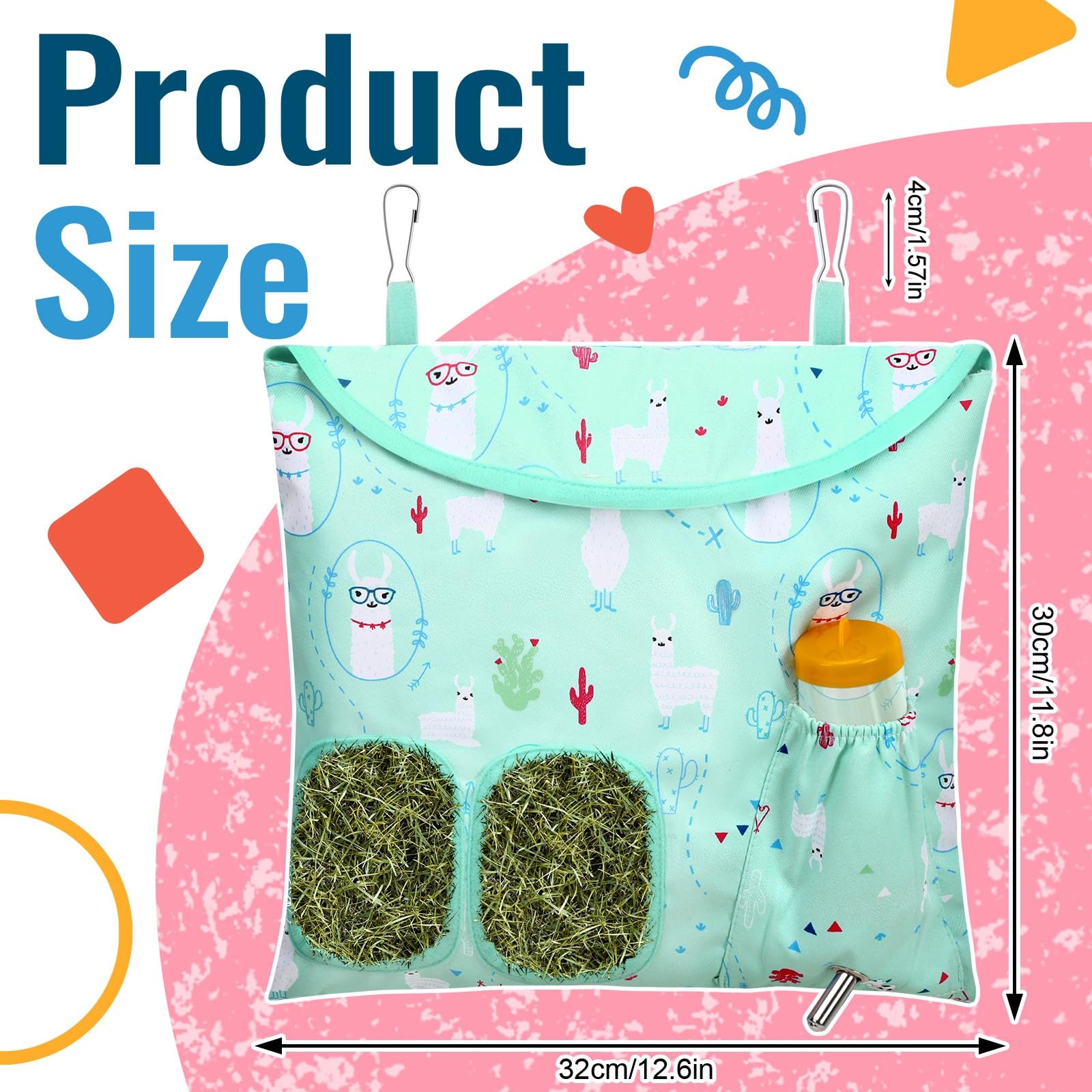 UPINS 2 Pack Hay Bag for Rabbits 2-Hole Hanging Hay Feeder Guinea Pig Hay Bags - Image 2