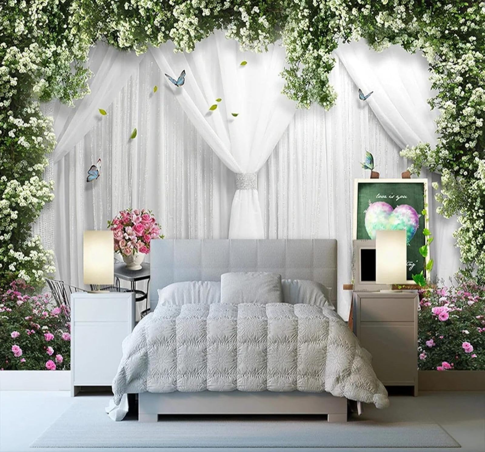 Xlming 250Cm×170Cm(B×H) Elegant Butterflies Vines Wedding Photography Decoration 3D Wallpaper Silky Texture Home Study Office Grey Dining Room Sofa Bedroom Living Room Tv Backdrop-250Cm×170Cm