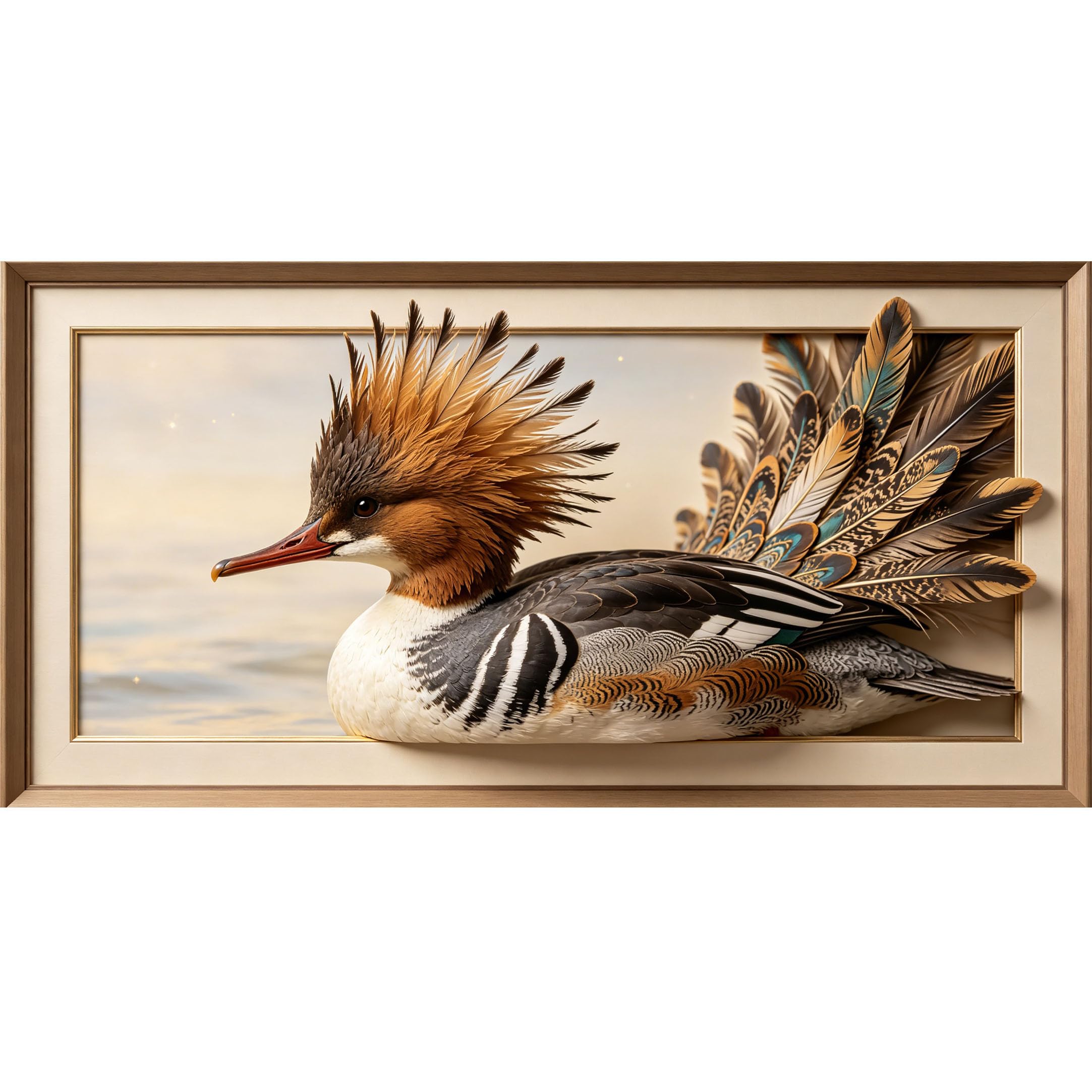 Agglomerix 3D Framed Wall Art Exotic Bird Feathers Portrait Waterfowl Textured Realistic Trompe l’oeil Large Size Self-Adhesive Removable Wall Decor Prints Artwork for Living Room Bedroom Office