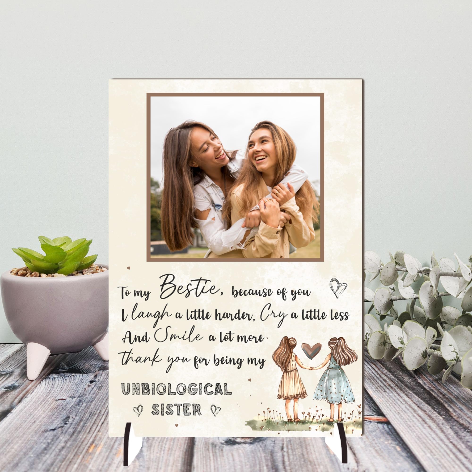 Personalised Bestie Friendship Plaque – Celebrate Your Unbiological Sister with a Customised Plaque | Heartfelt Quote for Best Friend (Beige, Mdf Wood A4 30cm x 21cm)