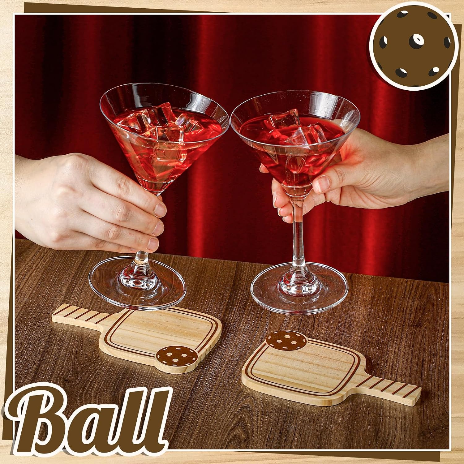 Hushee 6 Pcs Wooden Paddle Drink Coasters Gifts Funny Coasters Set, Wood