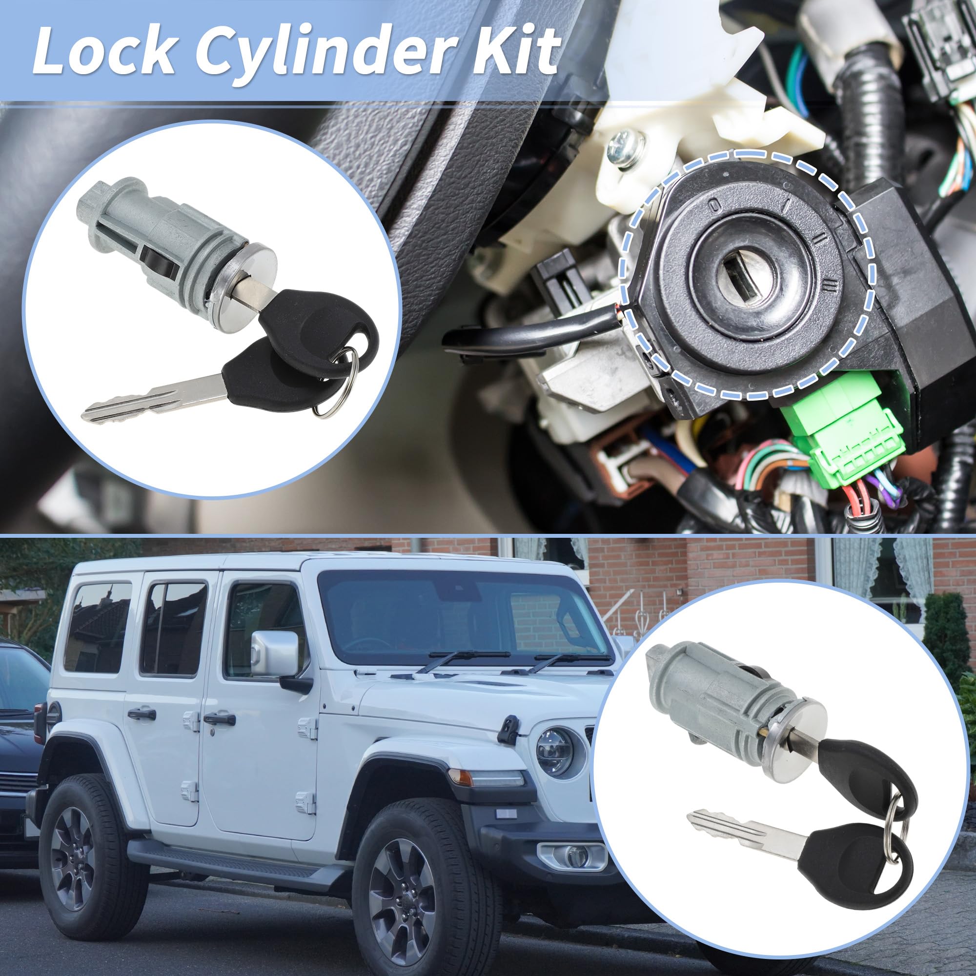 Nr 5003843AB/5003843AA Cylinder zamka zapłonowego i zamek drzwi do Jeep Wrangler TJ 1998 1999 2000 2001 Cylinder przełącznika zapłonu z 2 kluczami