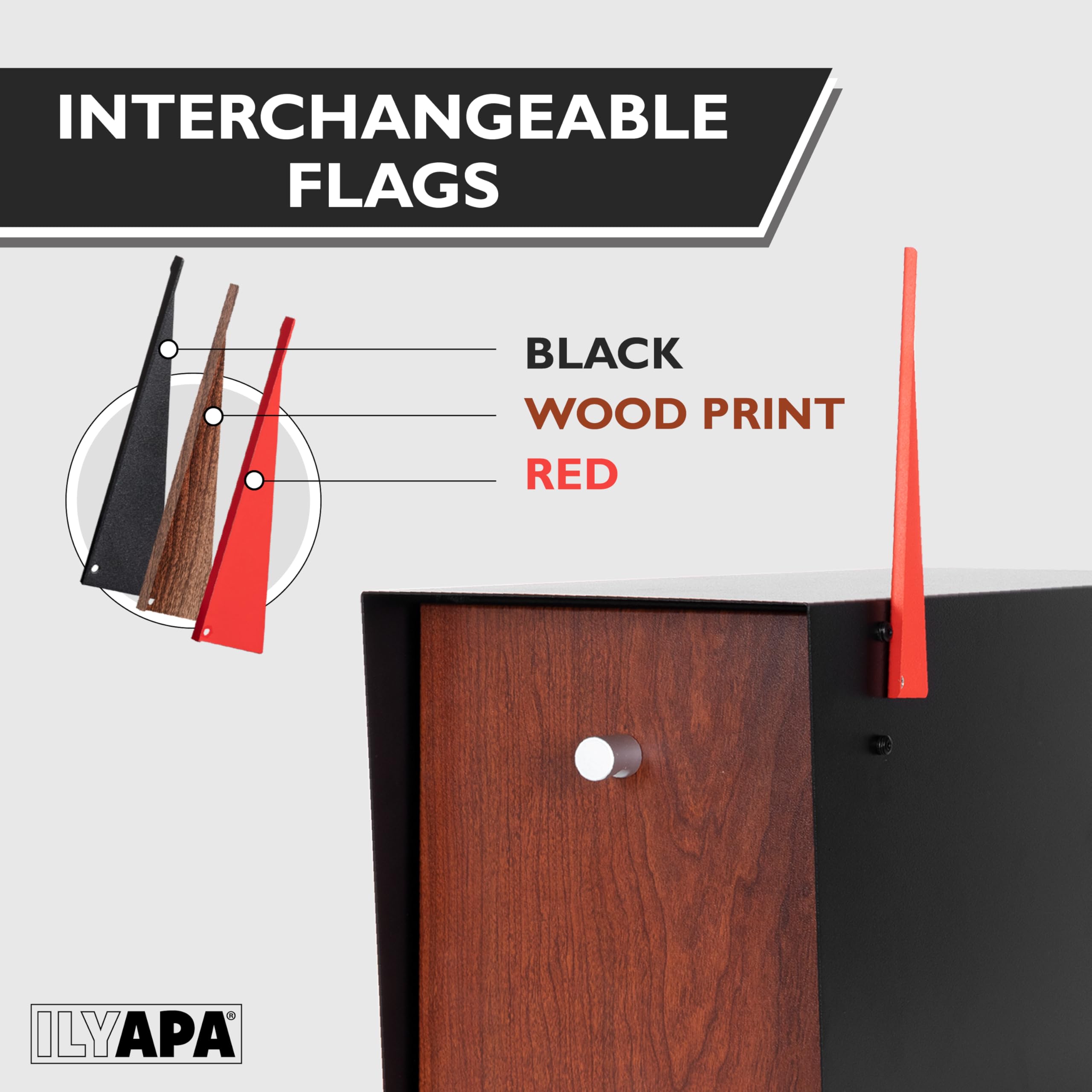 Ilyapa Angle Design Mailbox, Black & Dark Wood Grain, All Weather Powder Coated Steel Heavy Duty Curbside Welded Mailbox & Post - View #2